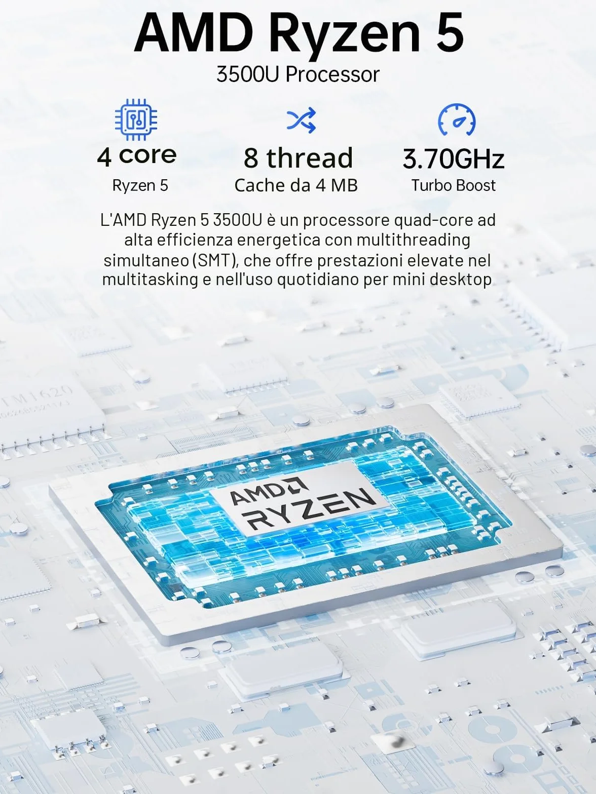 GMKtec G10 Mini PC Ryzen 5 3500U 16GB RAM 512GB SSD LAN 2.5GbE Tripla uscita 4K WiFi Bluetooth USB-C DisplayPort