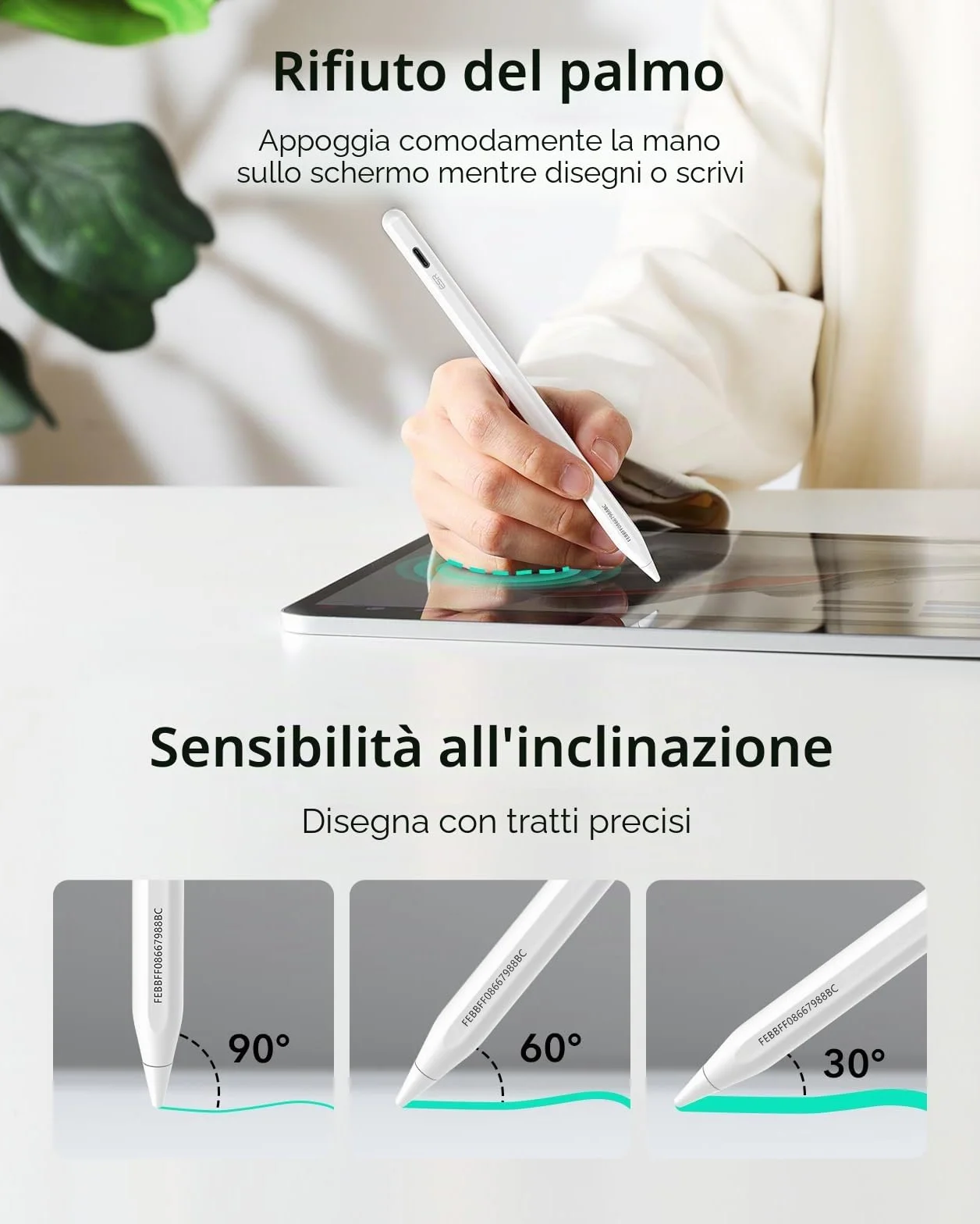 ESR Find My Penna Compatibile con Apple iPad 2018-2025, Geo Digital Pencil con Scorciatoie Facili per iPad A16/10/9/8 e Air 13/11 e Pro 12.9/13/11 e Mini 7/6/5, Bianco (senza ricarica wireless)