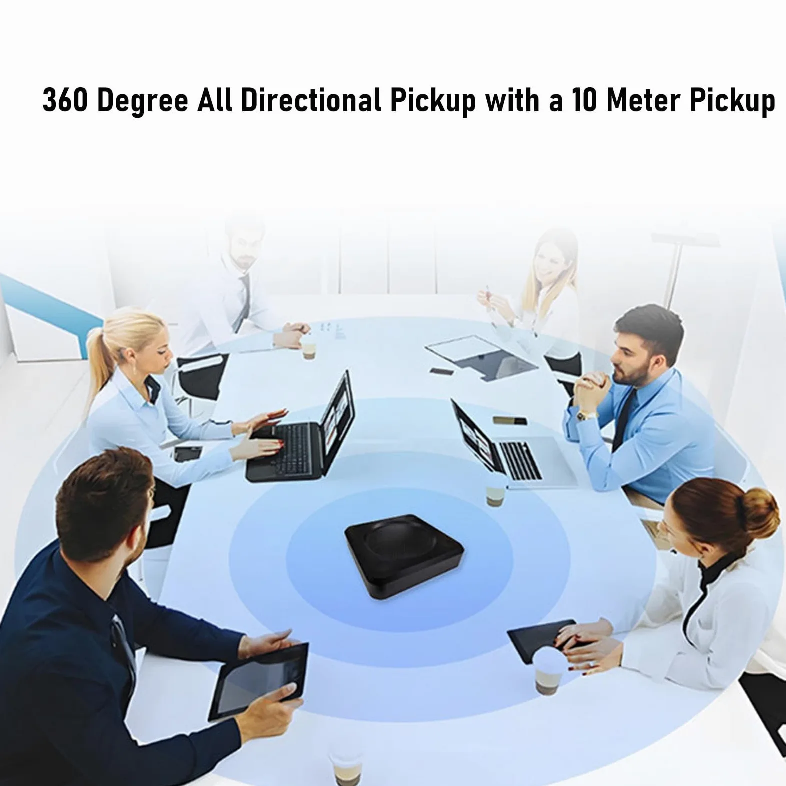banapoy Microfono USB per Conferenze con Array 6 Microfoni, Diametro Rilevamento 10 Metri, Rilevamento Vocale a 360 Gradi, Riduzione del Rumore, Plug and Play per Videoconferenze