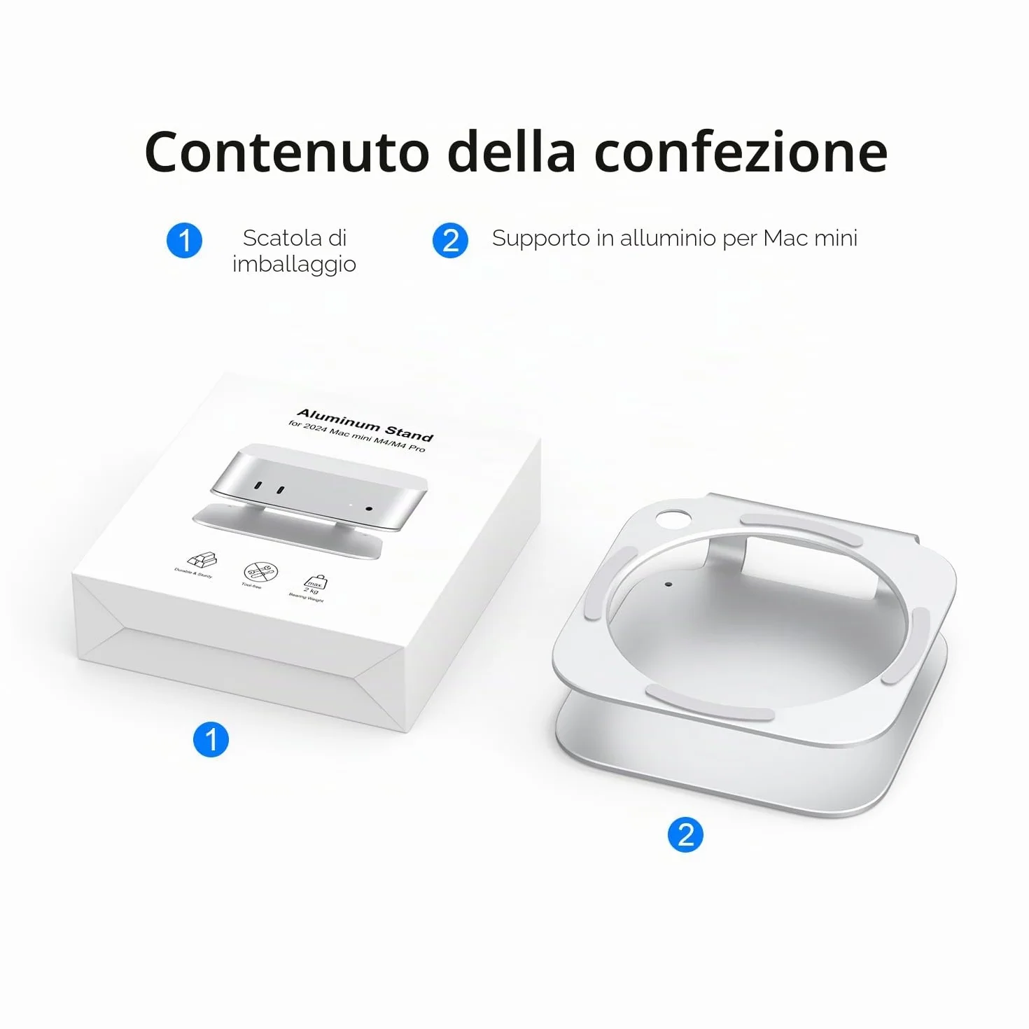 AKKYAJAURE Supporto per Mac Mini M4, supporto da tavolo in alluminio per Mac mini M4 e M4 Pro, raffreddamento migliorato, facile accesso al pulsante di accensione e organizzazione della scrivania