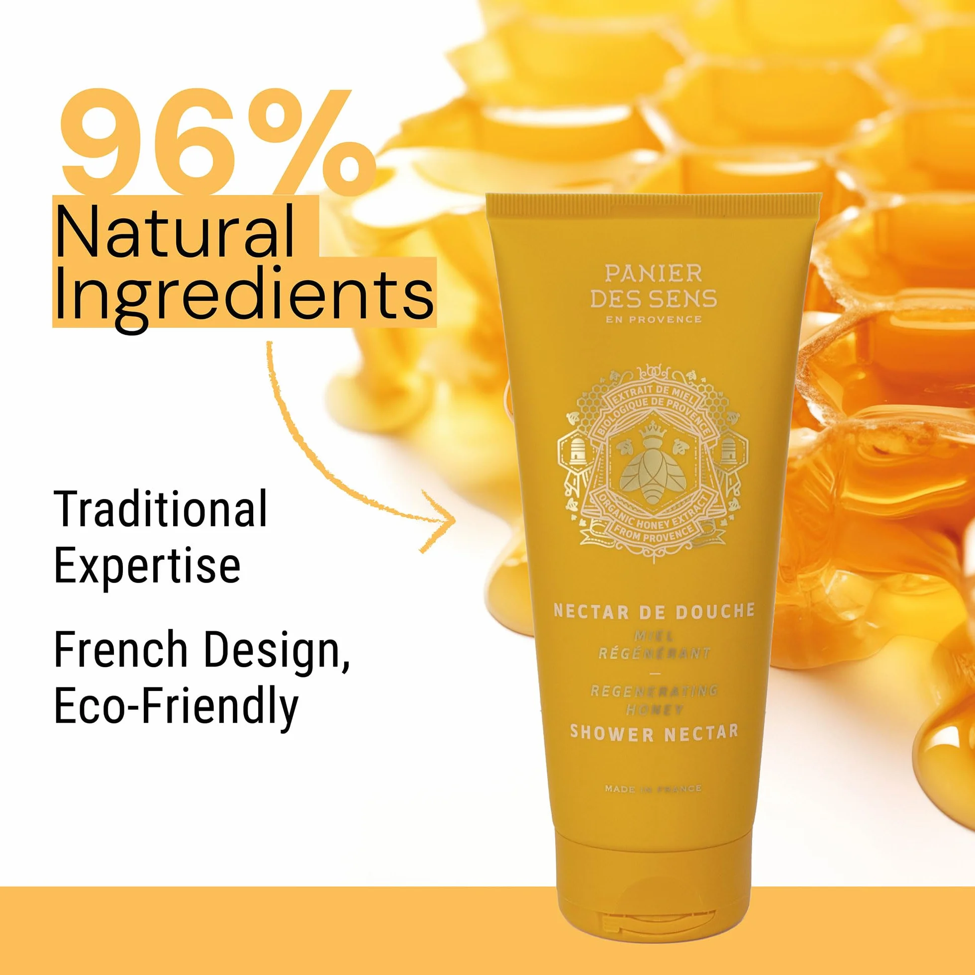 Panier des Sens Bagnoschiuma Docciaschiuma Nettare Doccia con Miele Bio 96% Ingredienti Naturali Vegano 250ml