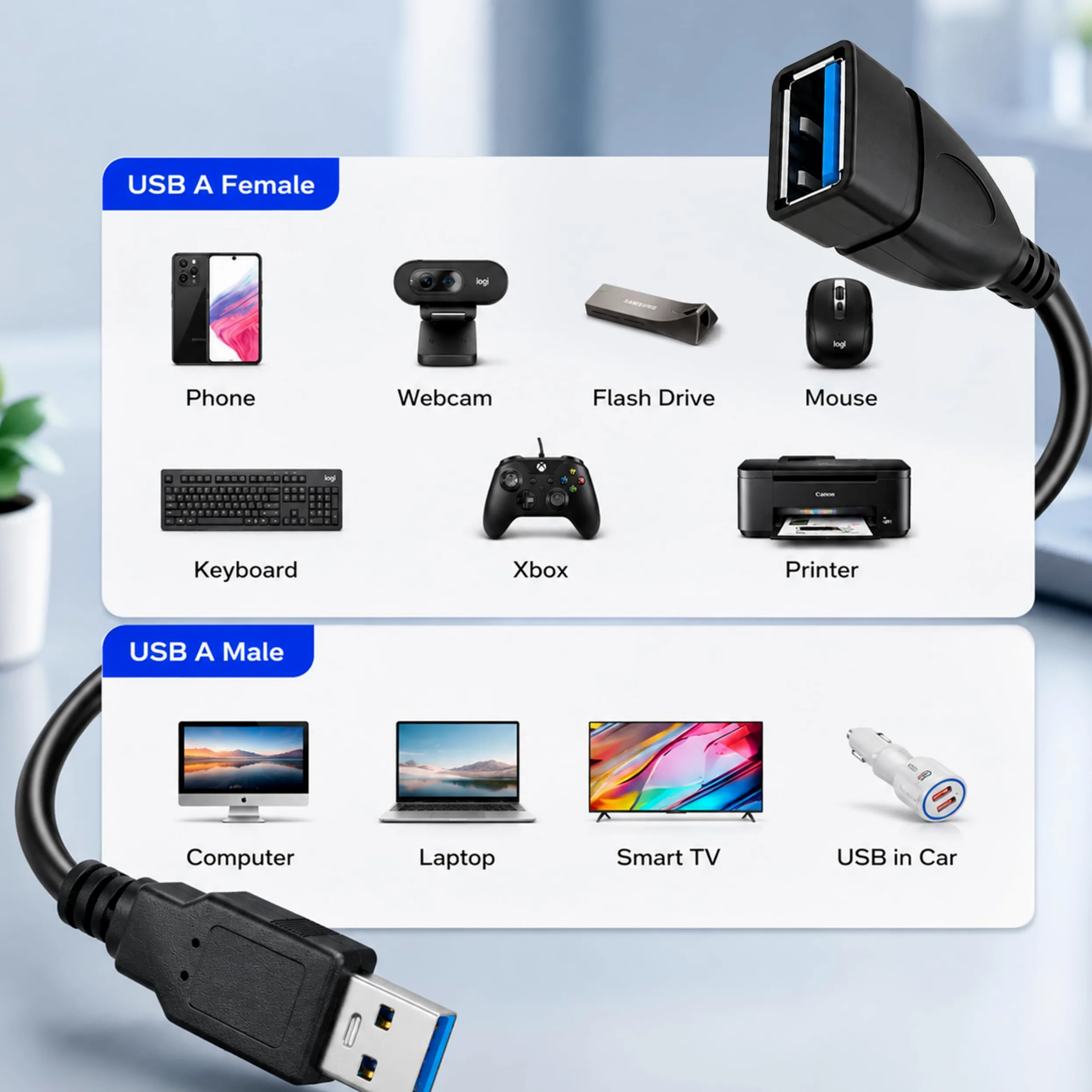 SaiTech IT Breve Durata 1 Piedi del USB 3.0 Extension Cable, USB 3.0 Un Maschio a Femmina Extender Cable Nero 1 Piedi