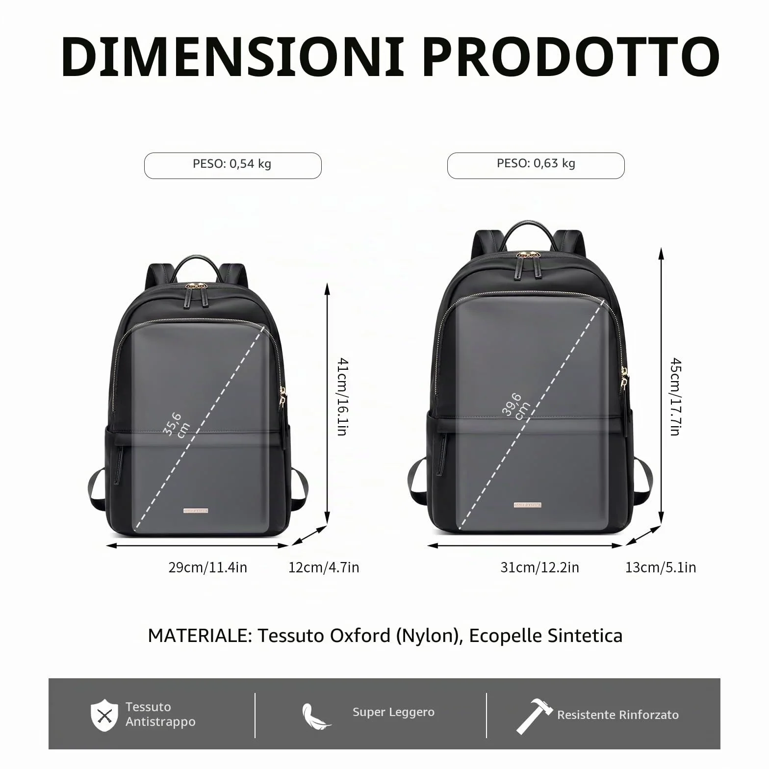 GOLF SUPAGS Zaino Per Portatile PC Donna, Sottile, Antifurto, Per Lavoro, Viaggi, Università, Adatto Per Notebook da 14/15,6 Pollici