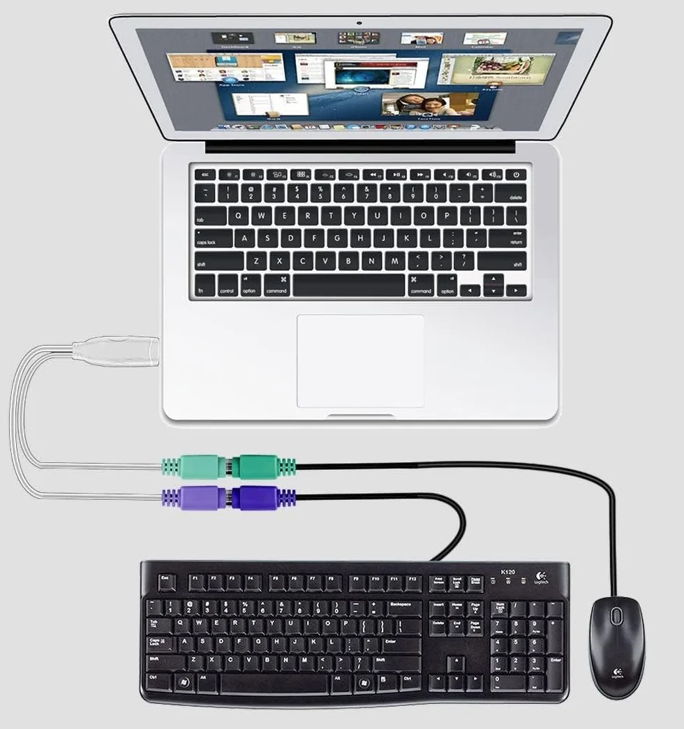 TECHZOCO PS2 - Cavo convertitore USB, adattatore tastiera e mouse, interruttore KVM, compatibile con Windows e Linux, 15 cm, nero