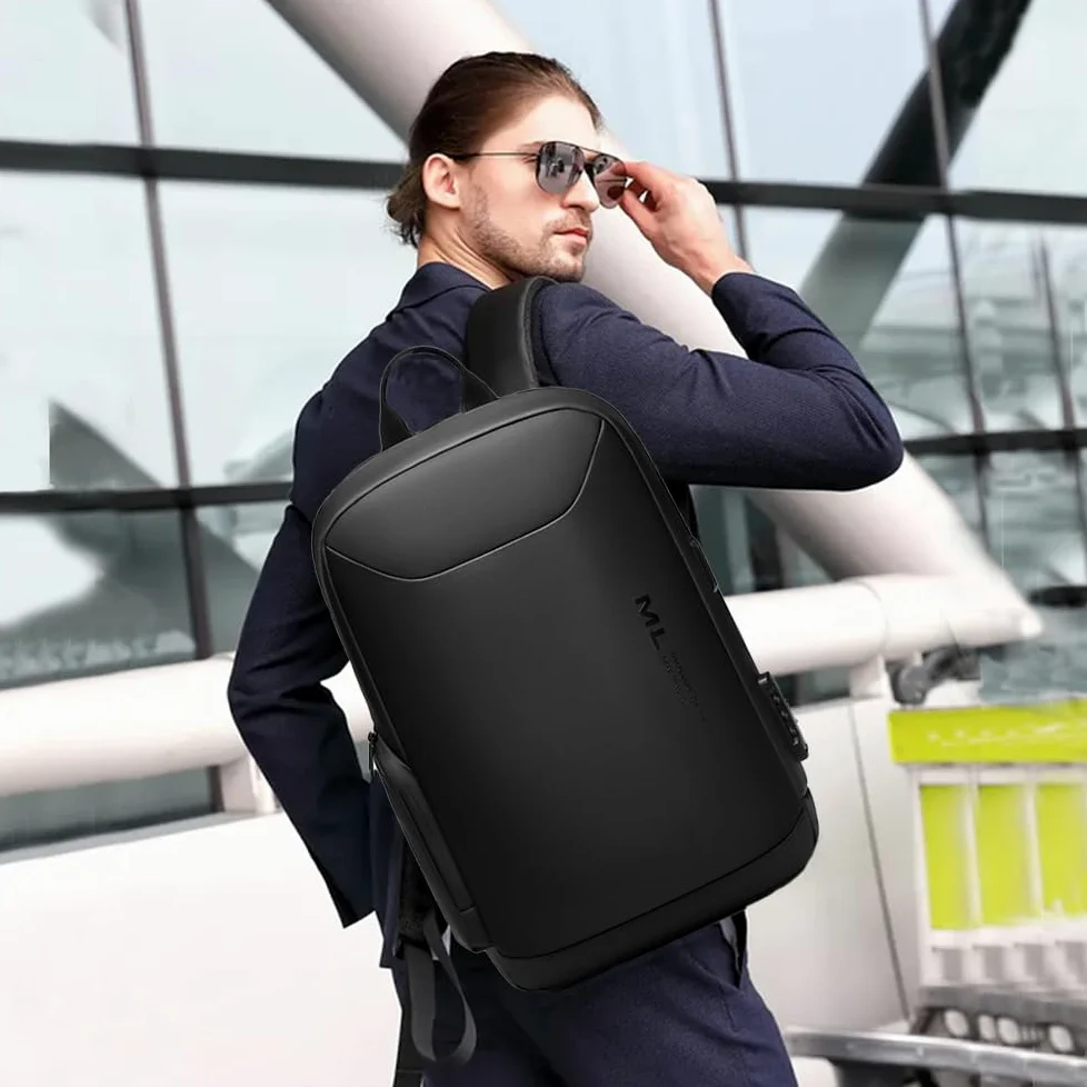 XINYASEE Zaino Uomo Porta PC, Zaino Lavoro con Chiusura a Combinazione, Borsa a Tracolla da Viaggio per Computer 15 Pollici, Nero, 29x10x45 cm