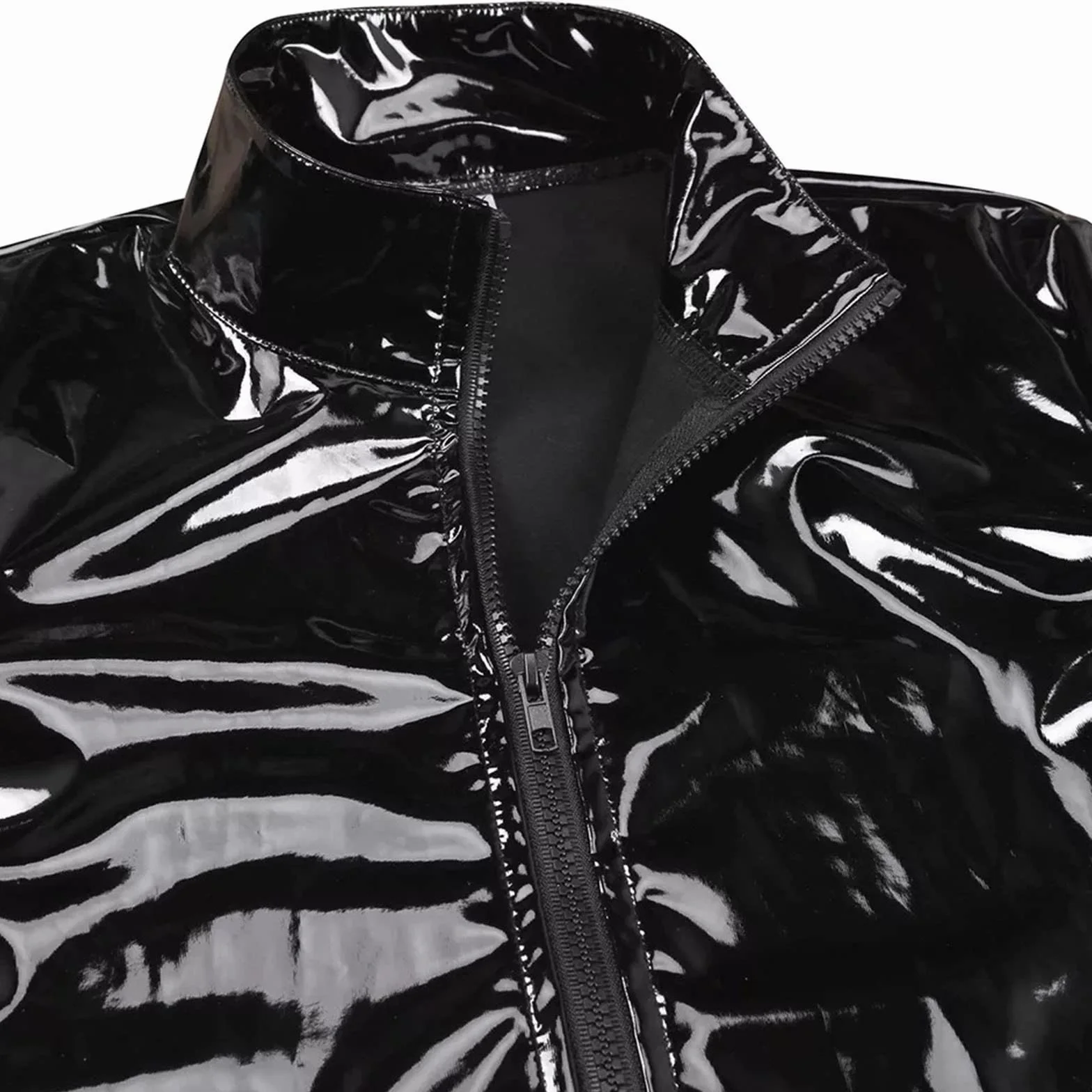 Maglia Effetto Laccato Uomo Colletto Alto Pelle Clubwear