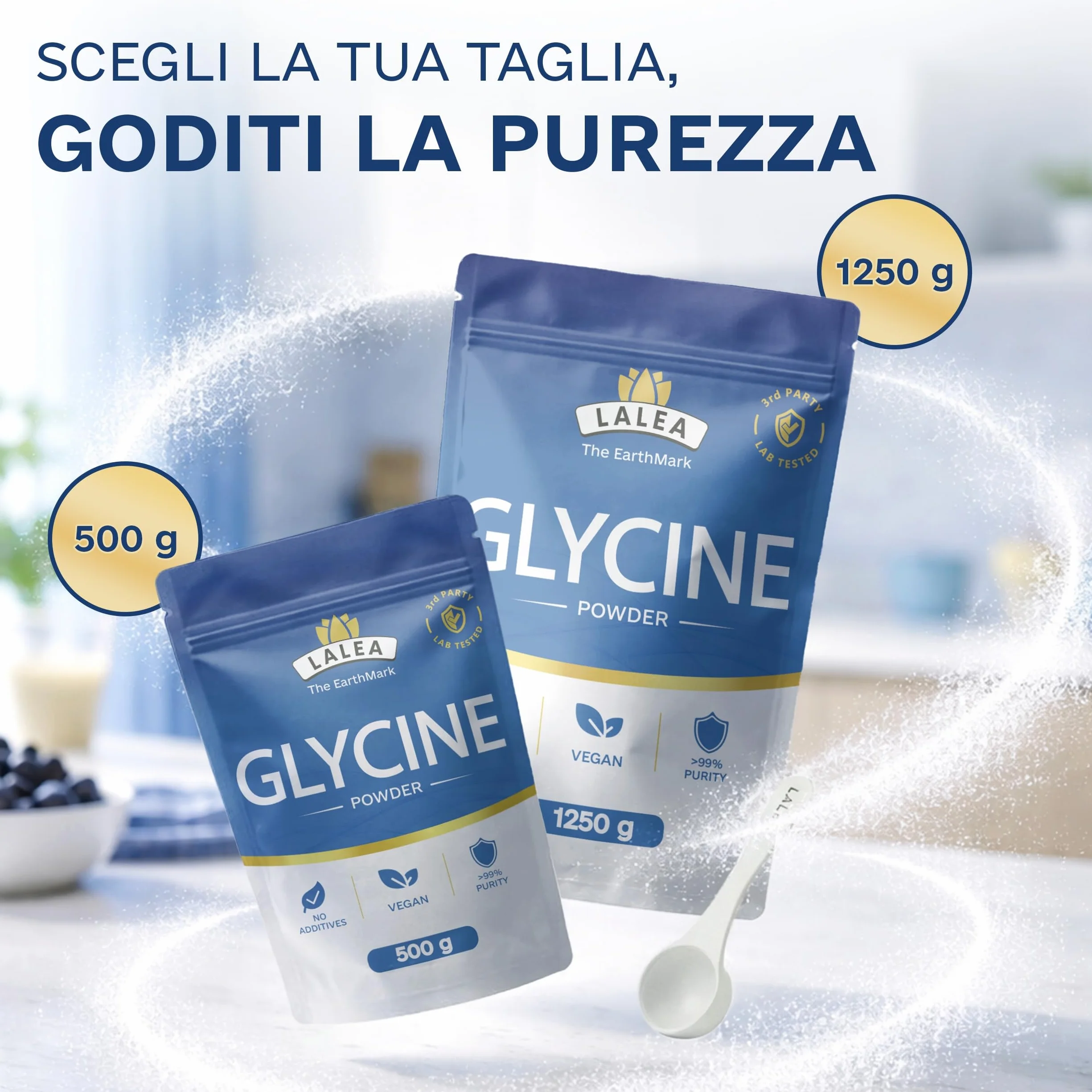 LALEA Glicina Polvere 500g – Amminoacido Glicina Pura al 100% – Componente del Collagene – Vegano, Senza Additivi – Supporta Sonno, Articolazioni e Pelle