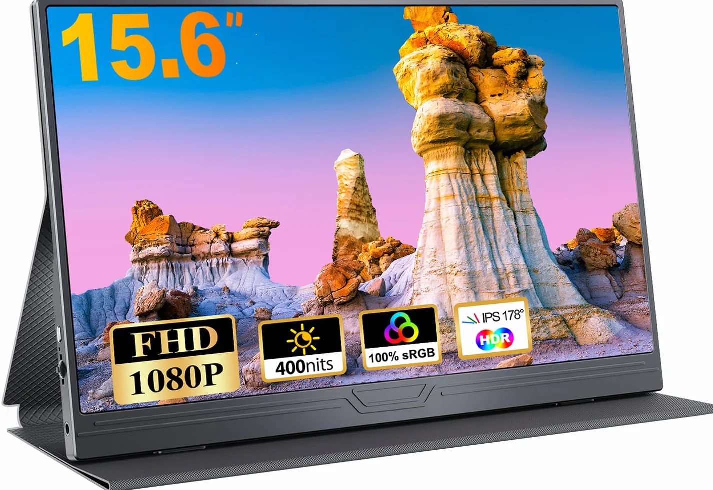 Monitor Portatile, 15.6'' IPS FHD 1920x1080 con HDR, Sottile e Leggero, USB-C Tipo C HDMI Display con Altoparlanti, Compatibile con PC Laptop Xbox PS4/5 MacBook