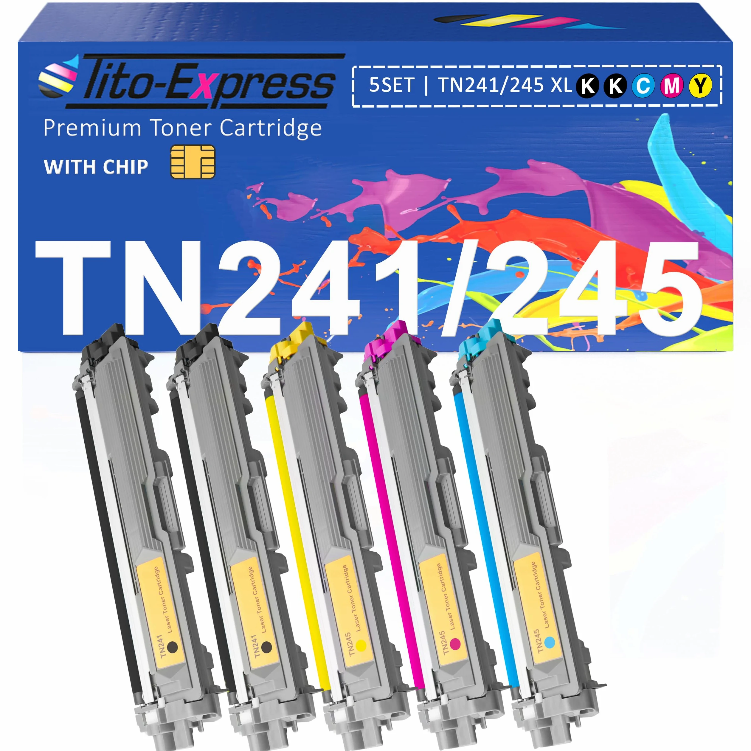 TN241 TN245 XL compatibile con toner Brother TN-241 TN-245 TN242 TN246 per Brother DCP-9022CDW DCP-9020CDW MFC-9332CDW MFC-9142CDN HL-3140CW HL-3142CW HL-3152CDW nero, magenta, giallo, ciano 5. Pack