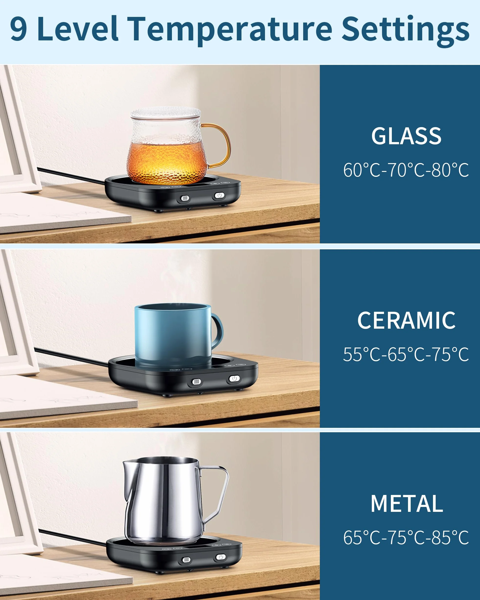 Accwork Scaldatazze Scalda Tazze da Caffè, Scalda Bevande Scalda Latte, Tè con 3 Modalità di Temperatura Fino a 85 ℃ Spegnimento Automatico, Scalda Caffè per Ufficio, Casa