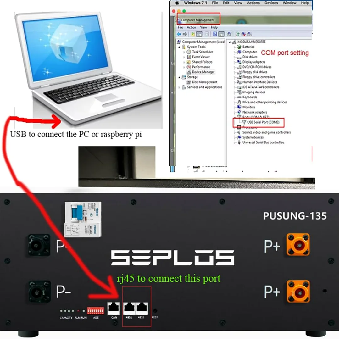 Cavo convertitore adattatore da USB a RJ45 RS485 per Seplos PUSUNG serie SUTEN Smart BMS Connection Software BatteryMonitor 180 cm