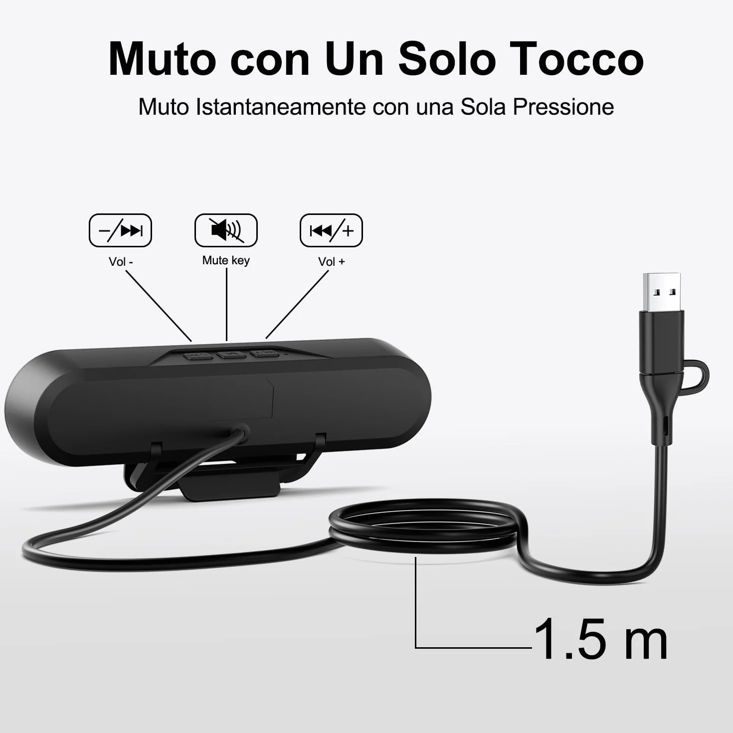 Altoparlanti per Monitor PC 10W USB A Type C Nero