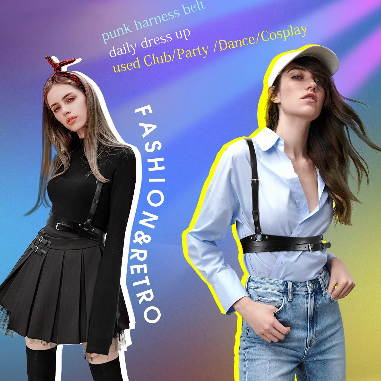 Skórzany uprząż damska z łańcuszkiem gotycka regulowana pasek do ciała na imprezę Rave Halloween Costume Cosplay