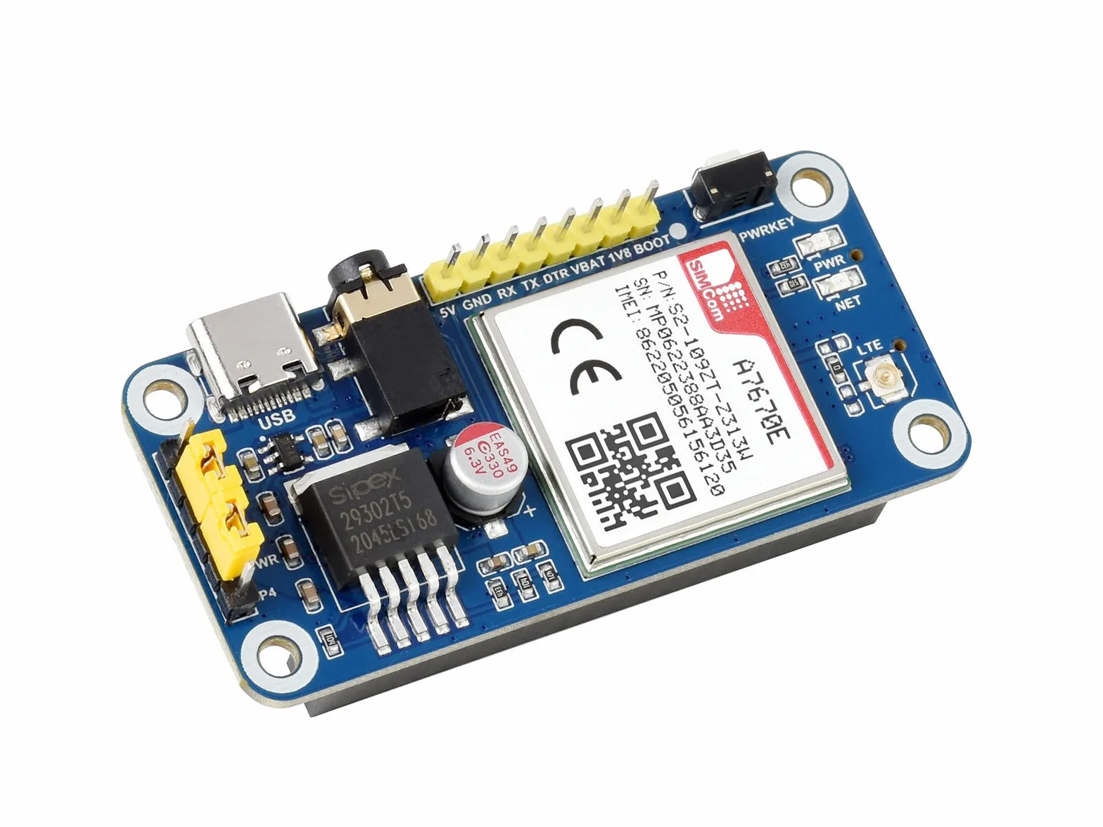 Waveshare A7670E LTE Cat-1 HAT per Raspberry Pi LTE Cat-1 2G GSM/GPRS LBS Multi Band