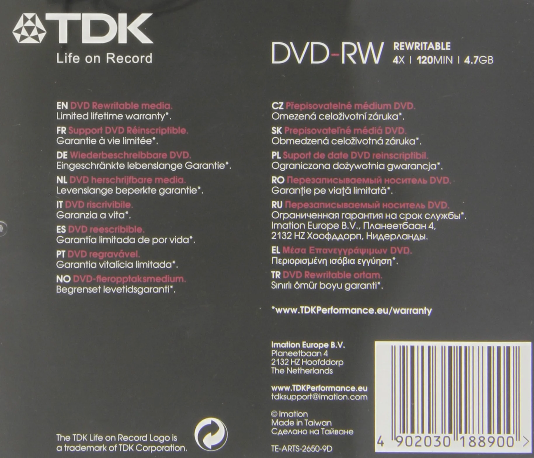 Tdk Dvd-Rw 4 7Gb 4X Jewel Case Singolo