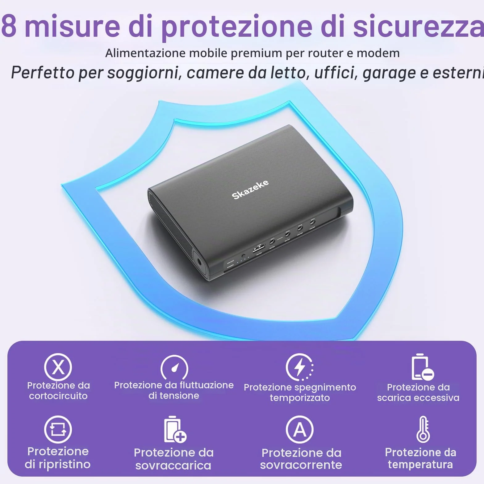 Mini UPS, Skazeke Gruppo di continuità da 15000mAh con uscita DC USB 5V/2A DC 5V/9V/12V/2A, batteria di backup dell'alimentazione per router, modem, videocamera di sicurezza