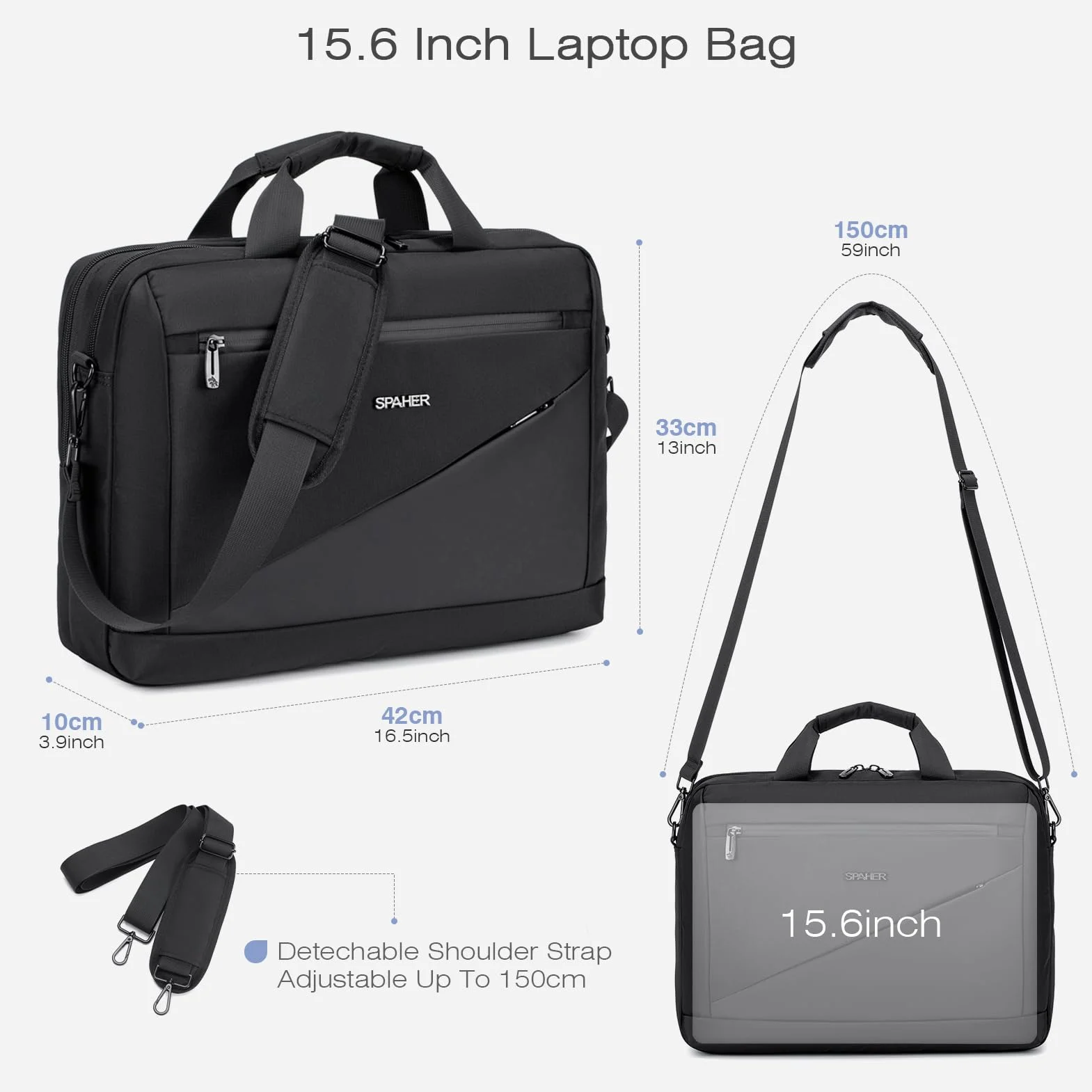 SPAHER Borsa Porta PC 15,6/16 Pollici Borsa Ventiquattrore Uomo Donna Borsa Tracolla da Lavoro Ufficio Laptop Bag per Laptop Computer Viaggi Affari Scuola Valigetta 24 Ore Uomo Nero