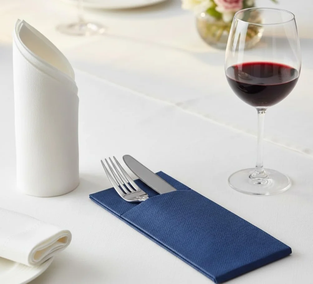 PLUS Tovaglioli Tasca Blu TNT 50 pz 40x32 – Tovaglioli portaposate Monouso per Bar, Ristoranti, Eventi