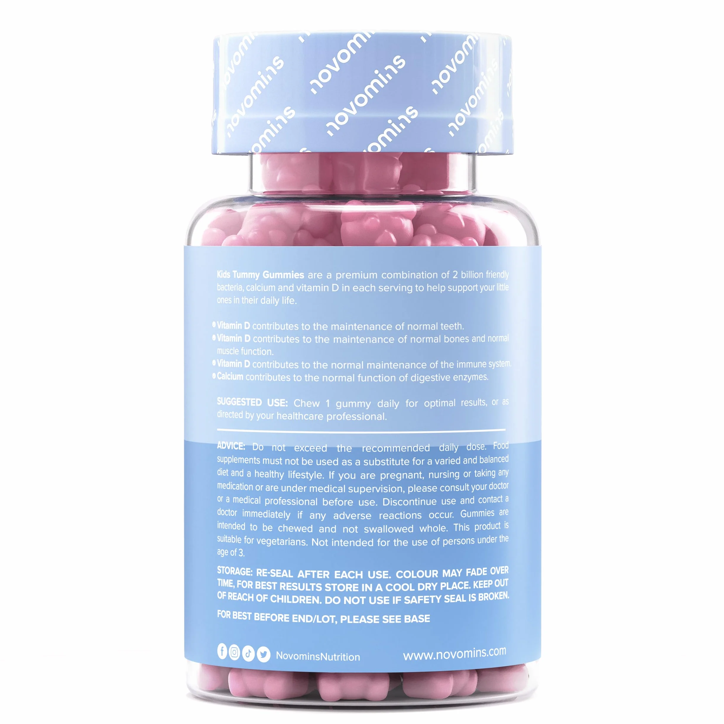 Probiotici Bambini Gommose Fermenti Lattici con Vitamina D3 & Calcio Benessere Intestinale Difese 30 Gommose Novomins