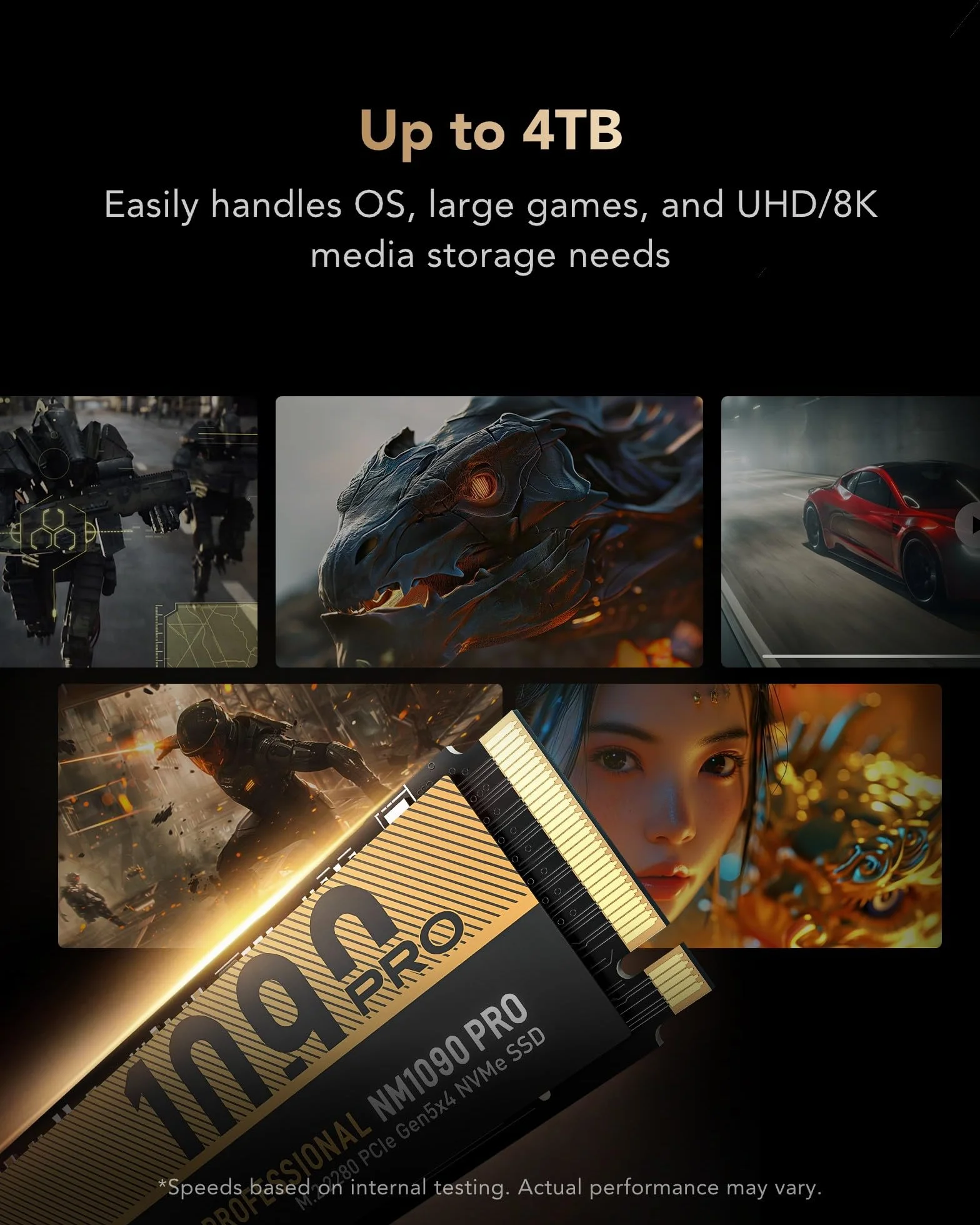 Lexar NM1090 PRO 2TB PCIe 5.0 Gen5 NVMe SSD - Fino a 14,000MB/s, Controllo Termico Avanzato, SSD DirectStorage per Lavori IA, Gaming & Creazione Contenuti Portatile/PC