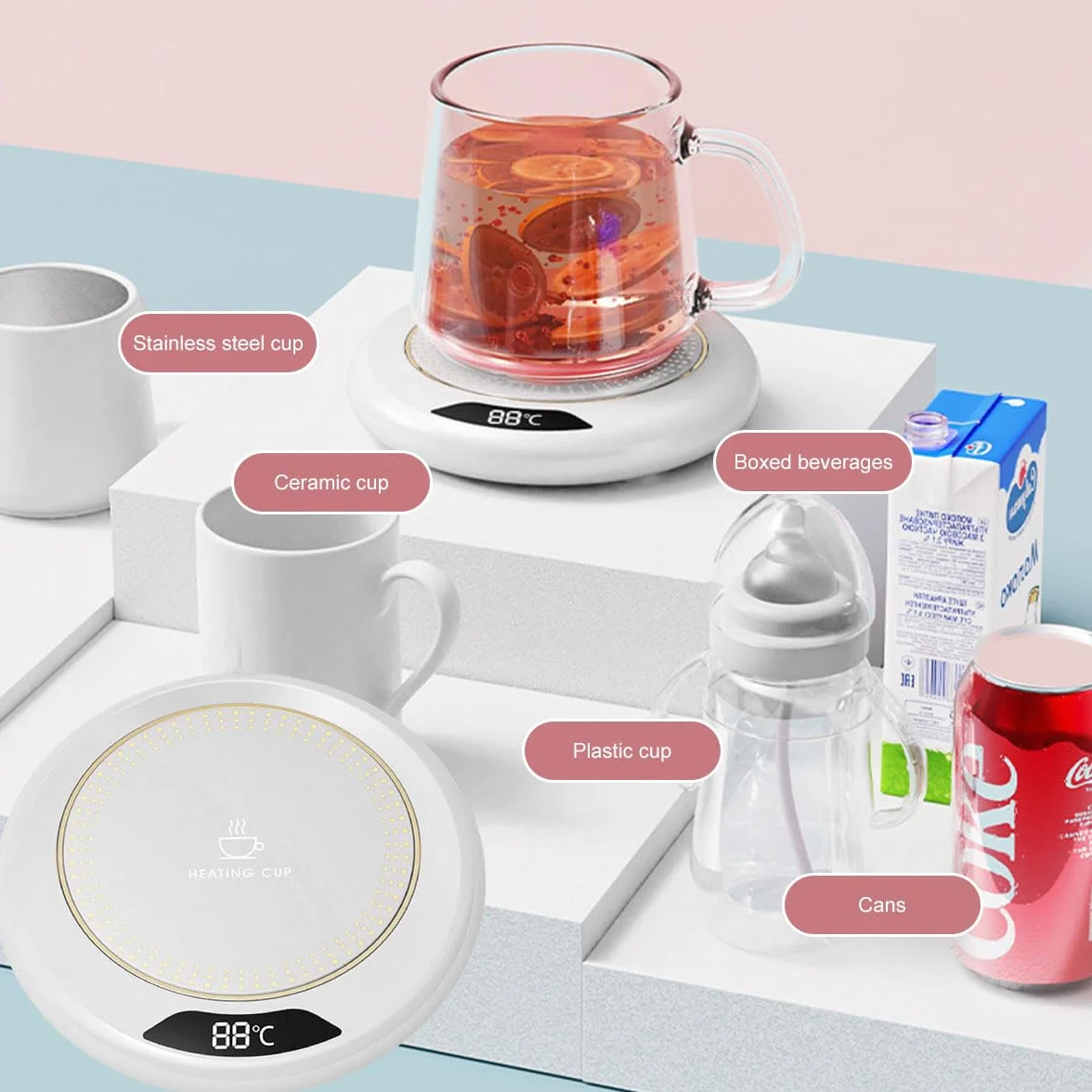Scalda Tazza Usb con 3 Impostazioni di Temperatura, Scaldatazze da Caffè, Scalda Bevande Scalda Latte, Scalda Caffè, Scalda Tazza Intelligente, Sottobicchiere Elettrico per Caffè, Tè e Latte (Bianco)