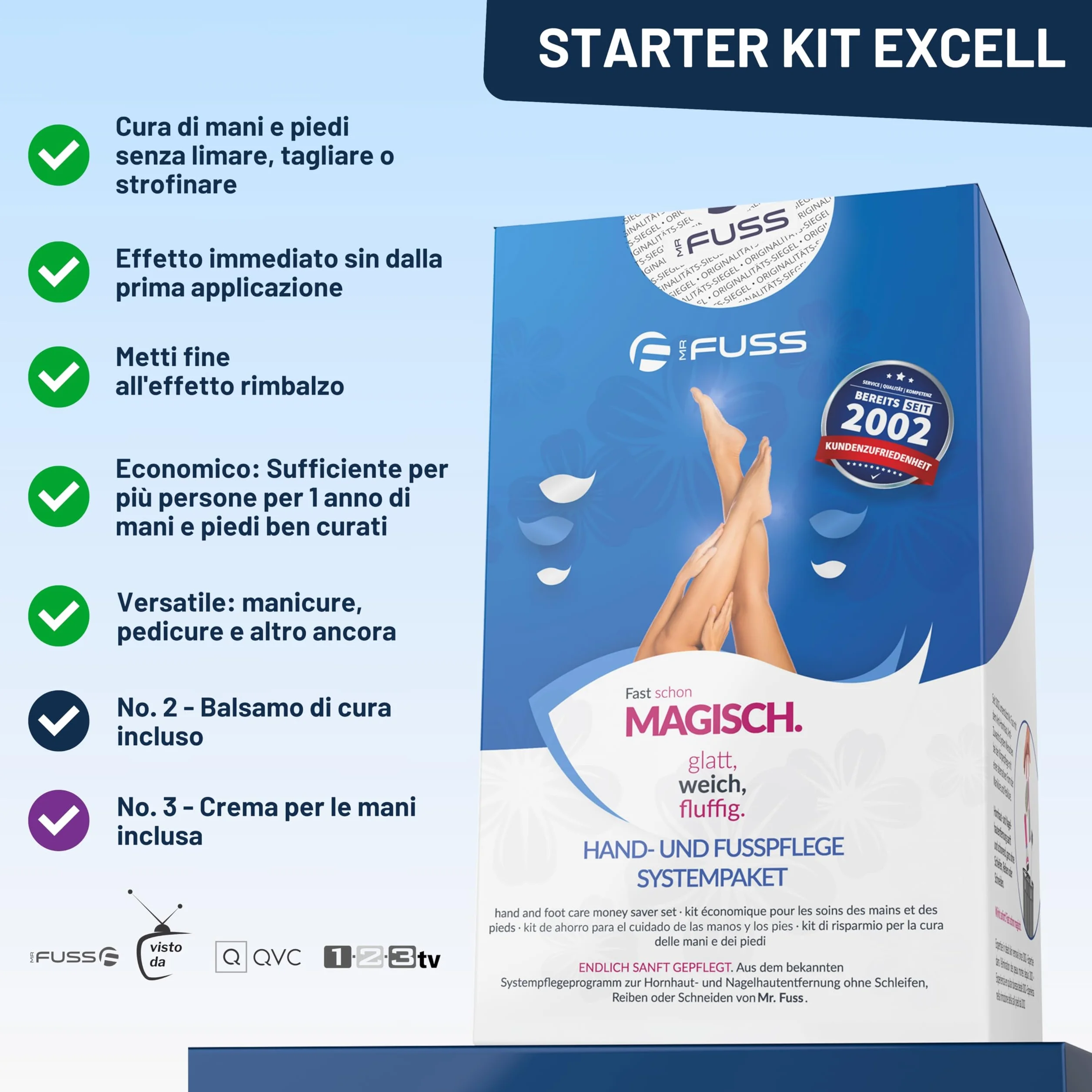 Mr. Fuss Starter Kit 7 pezzi per calli piedi rimozione delicata manicure Sistema Anti-Callosità