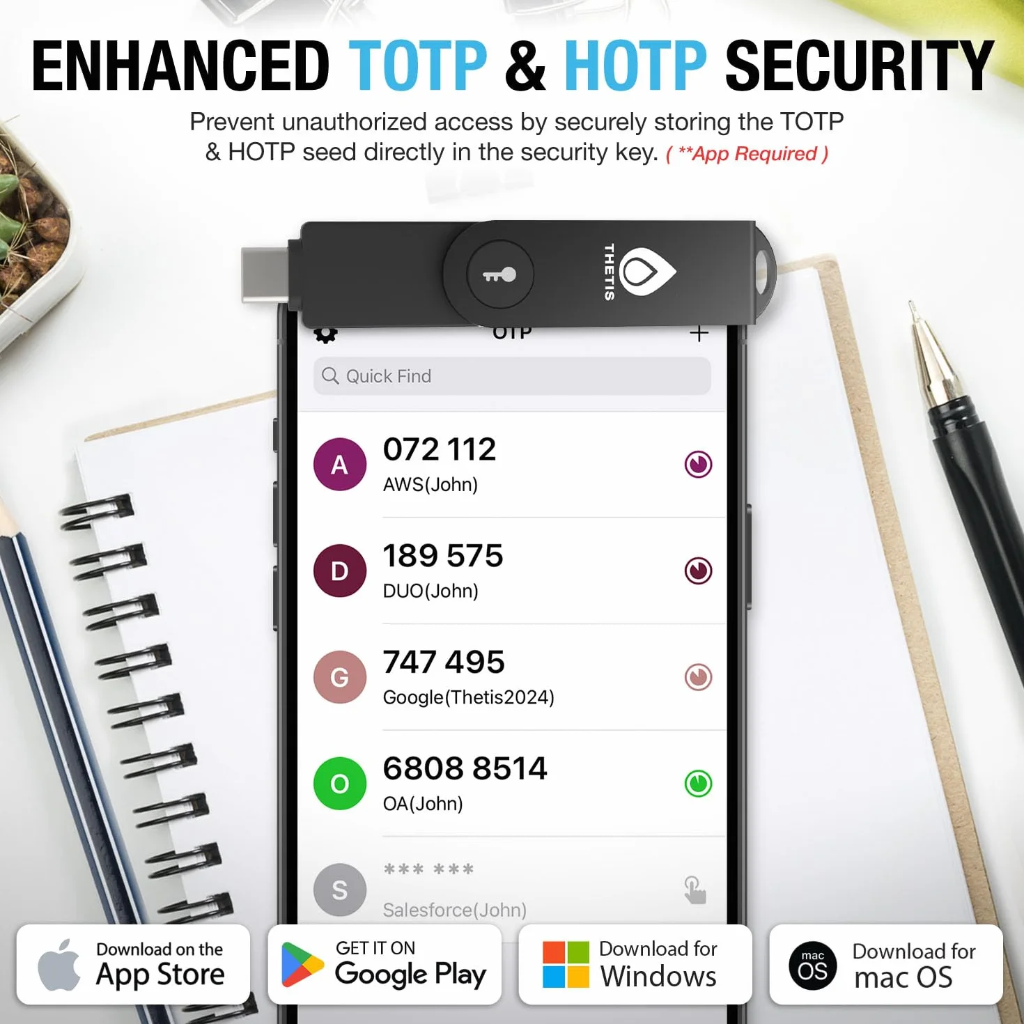 Thetis Pro-C FIDO2 (L2) Chiave di Sicurezza Passkey con USB C & NFC, Autenticatore TOTP/HOTP APP, Autenticazione a Due Fattori FIDO 2.0 2FA MFA, Supporta Windows/macOS/Linux/Gmail/Facebook/Dropbox