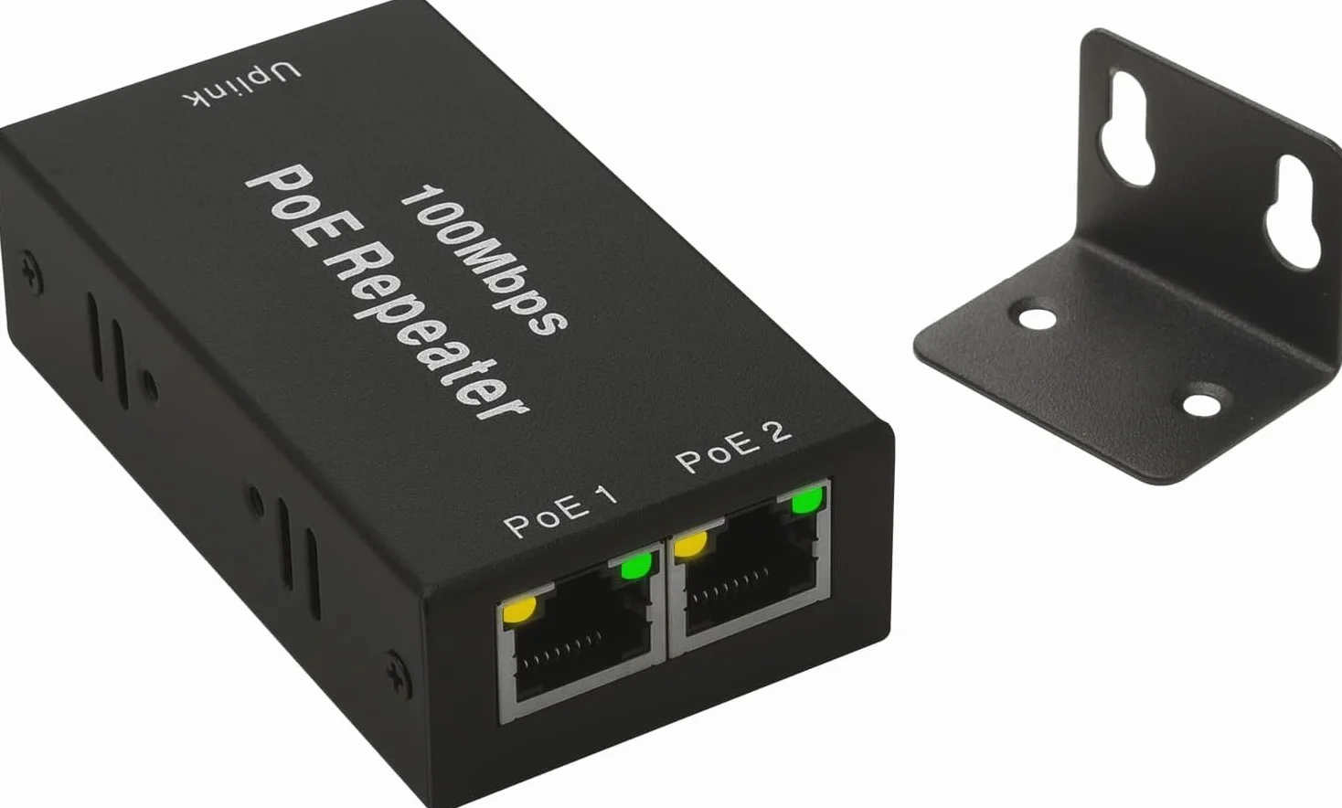 2-Port 100 M PoE Extender, Ripetitore PoE 1-in-2-Out, Supporta IEEE802.3af/at con 100 Mbps, estende la trasmissione di potenza e dati di ulteriori 100 m, Switch POE Passthrough a Montaggio a