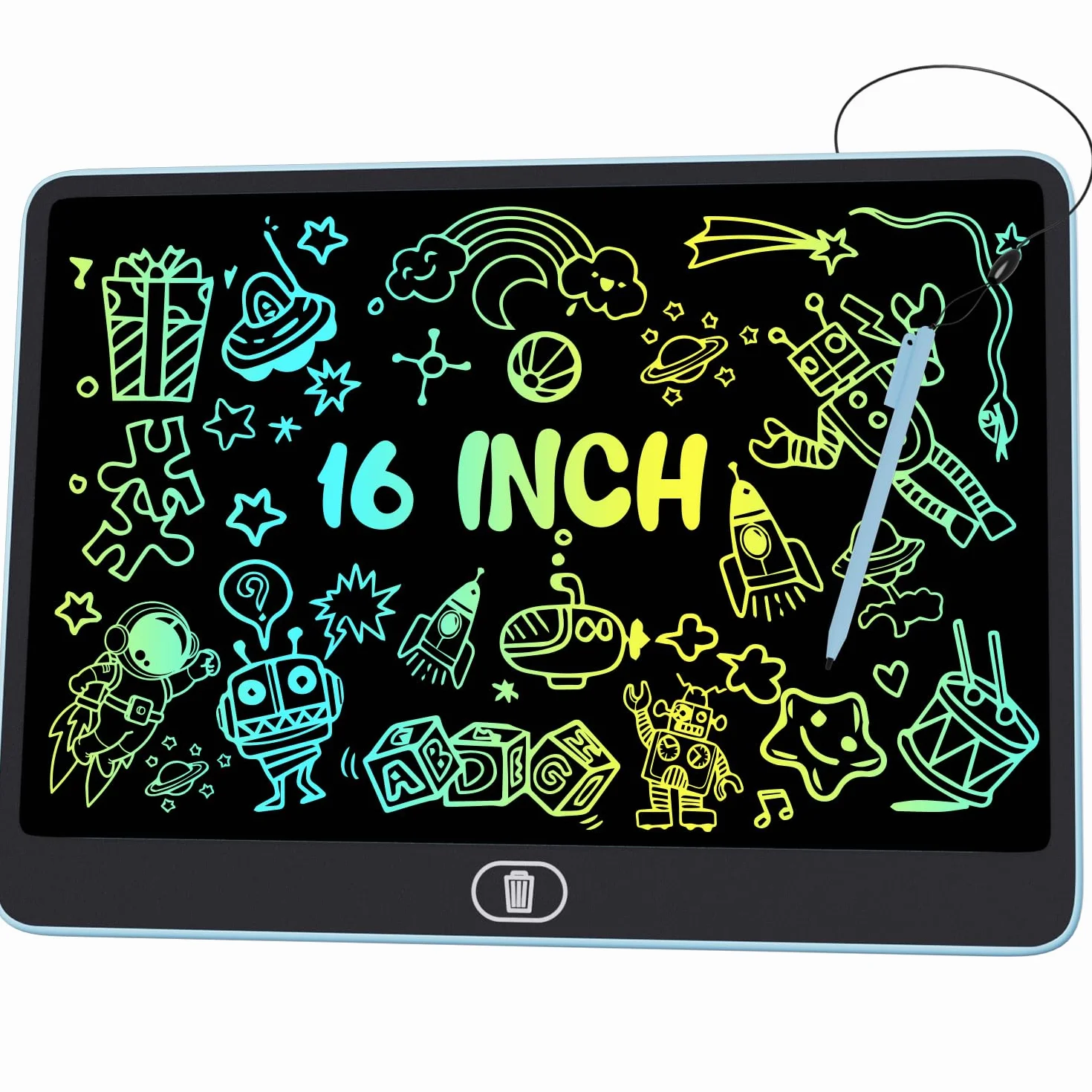 Lavagna da disegno LCD colorata 16 pollici blocco cancellazione giocattolo regalo bambini adulti blu