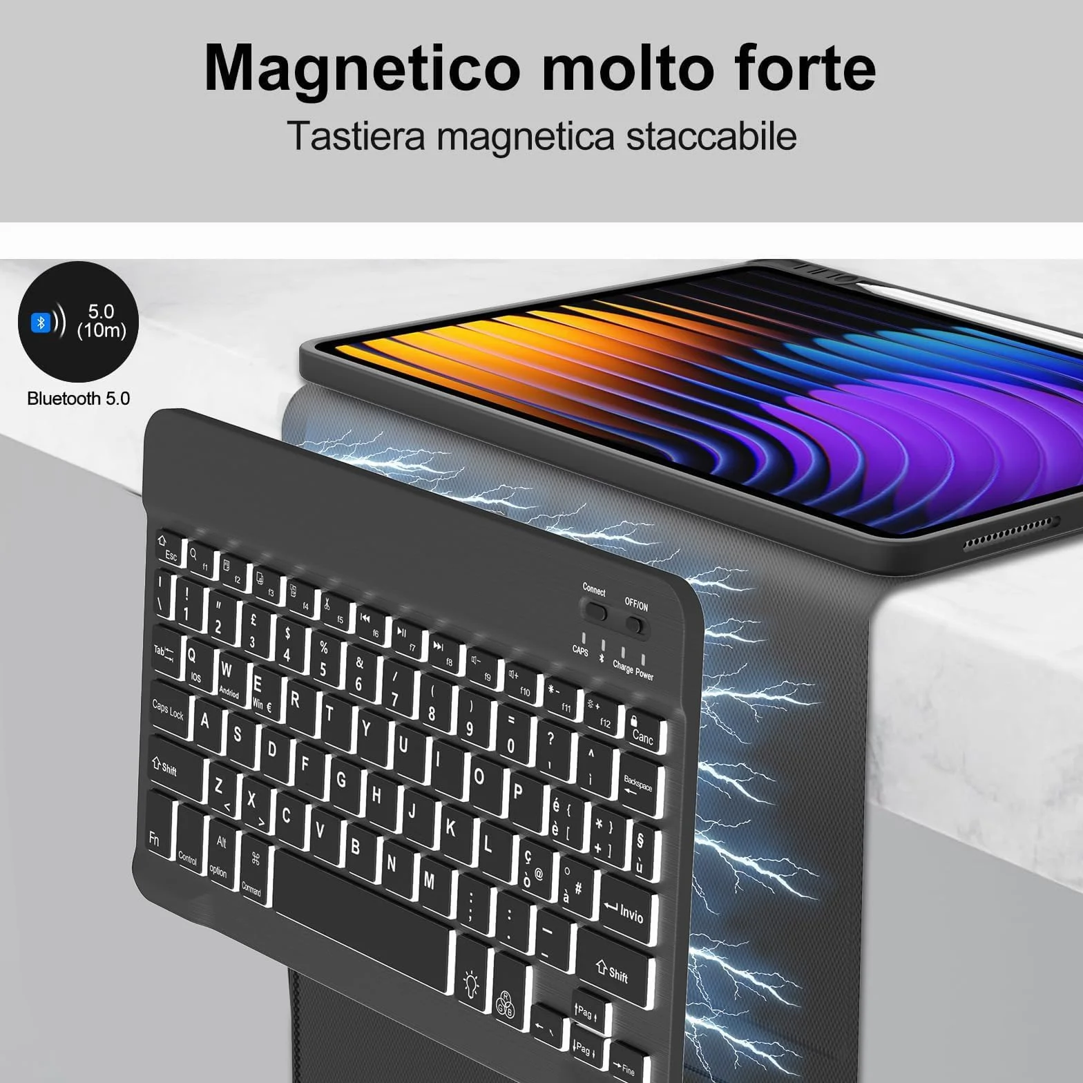 Cover con Tastiera Retroilluminata per Xiaomi Poco Pad X1, Pad 7/8/8 Pro 11.2" (2024/2025), Custodia Tablet Bluetooth 5.0, 7 Colori, Italiano, USB-C, Senza Touchpad, Nero