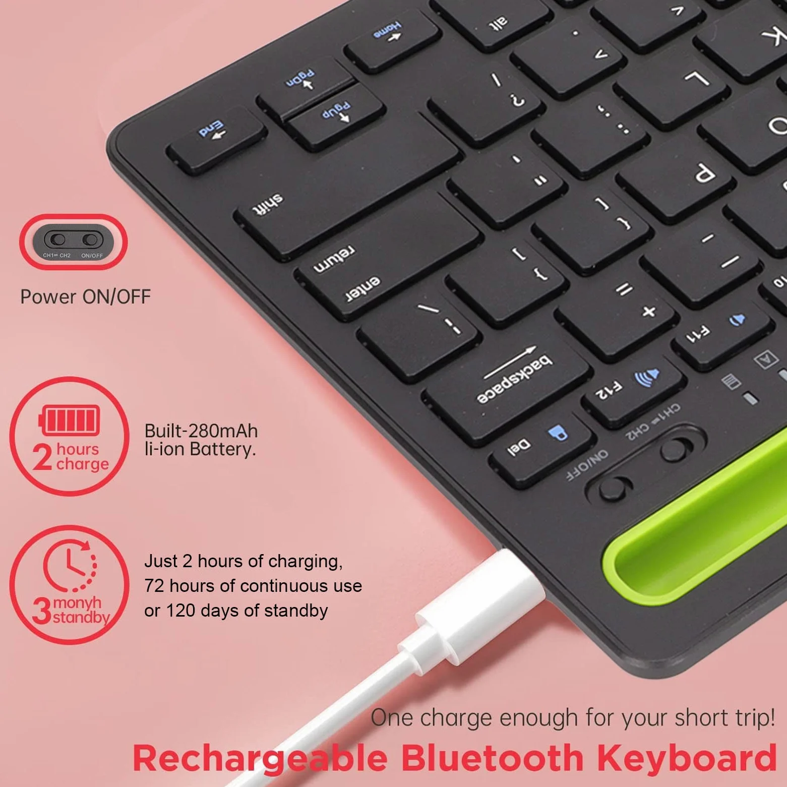 Tastiera Bluetooth Multidispositivo, Tastiera Bluetooth Universale Supporto per Cellulare Integrato Multidispositivo Tastiera Wireless per Windows, Tastierino Numerico Connetti Fino