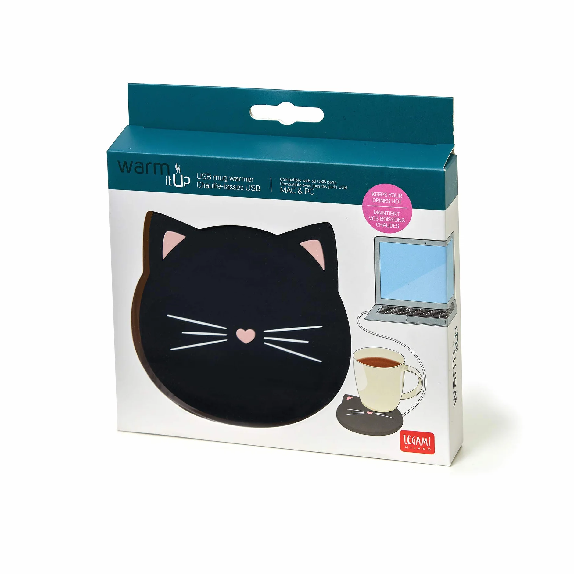 Legami - Scalda Tazza Usb, Warm it up, 10x10 cm, in Vinile, Ideale per Tazze e Bicchieri con Fondo Piatto, Ingresso USB, Tema Kitty