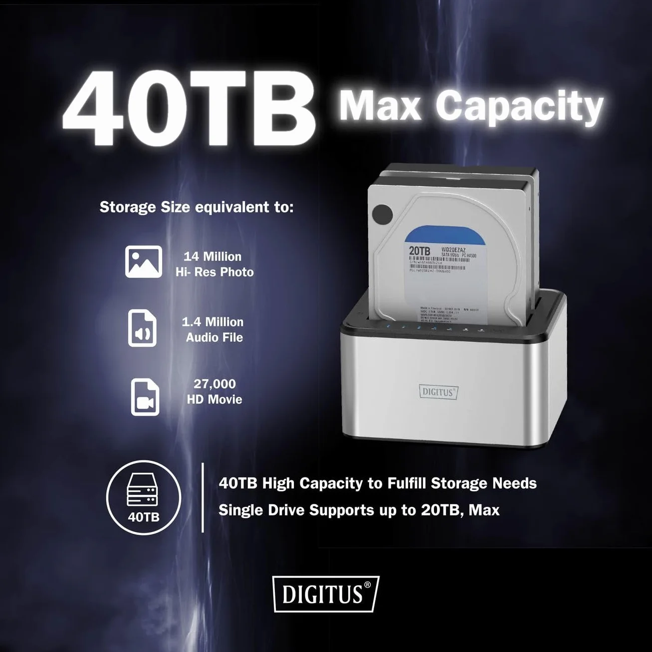 DIGITUS DA-71540-2 Docking Station SATA HDD Duale USB 3.0 per SSD e Hard Disk 2,5"/3,5" SATA 3 Funzione di Clonazione Grigio