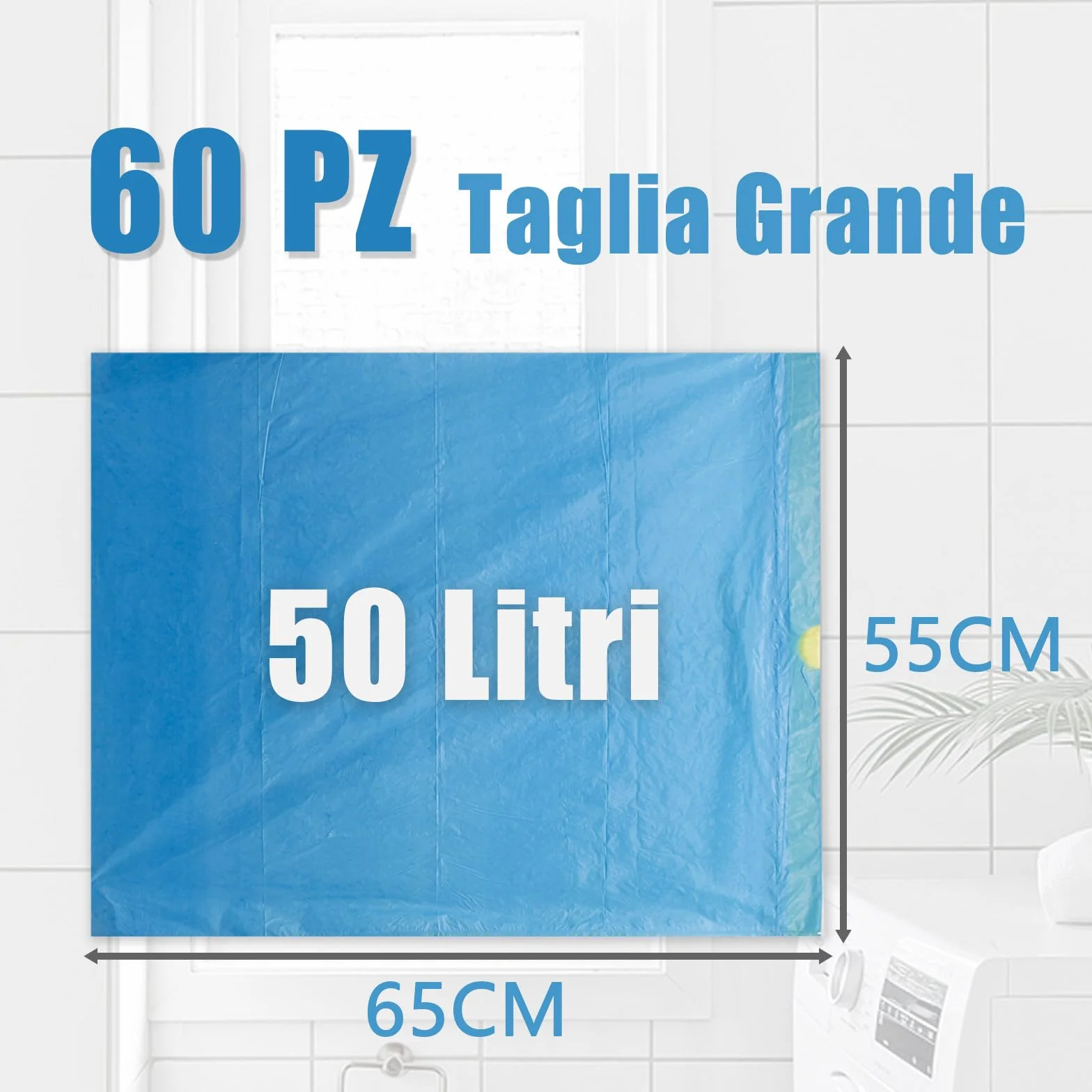 HW Sacchetti Spazzatura 55x65CM 50L 4 Rotoli 60 Pezzi Riciclabile per Raccolta Differenziata (BLU)