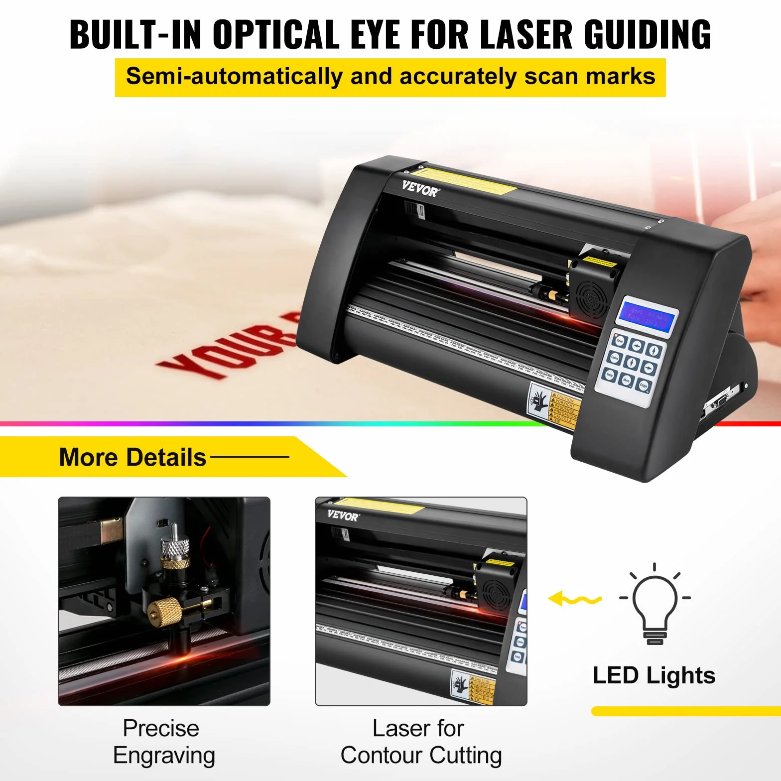 VEVOR Plotter da Taglio Vinile Semiautomatica con Luce Guida a LED, Modello KH-375A 375 mm Potenza 95 W Taglierina per Plotter in Vinile Flexi per Auto, Segnali Stradali, Palloncini, Caschi, ecc.