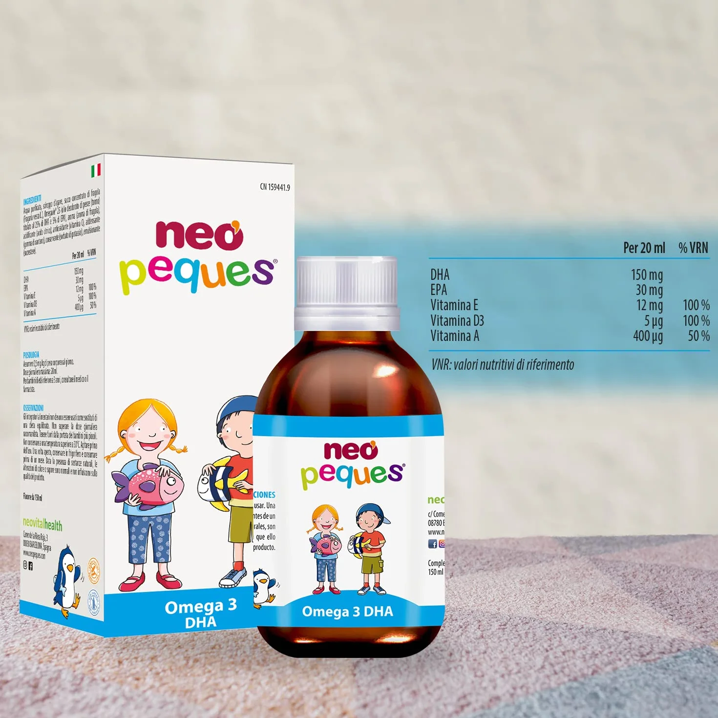 NEO PEQUES Sciroppo Omega 3 DHA 150 ml per bambini concentrazione gusto fragola