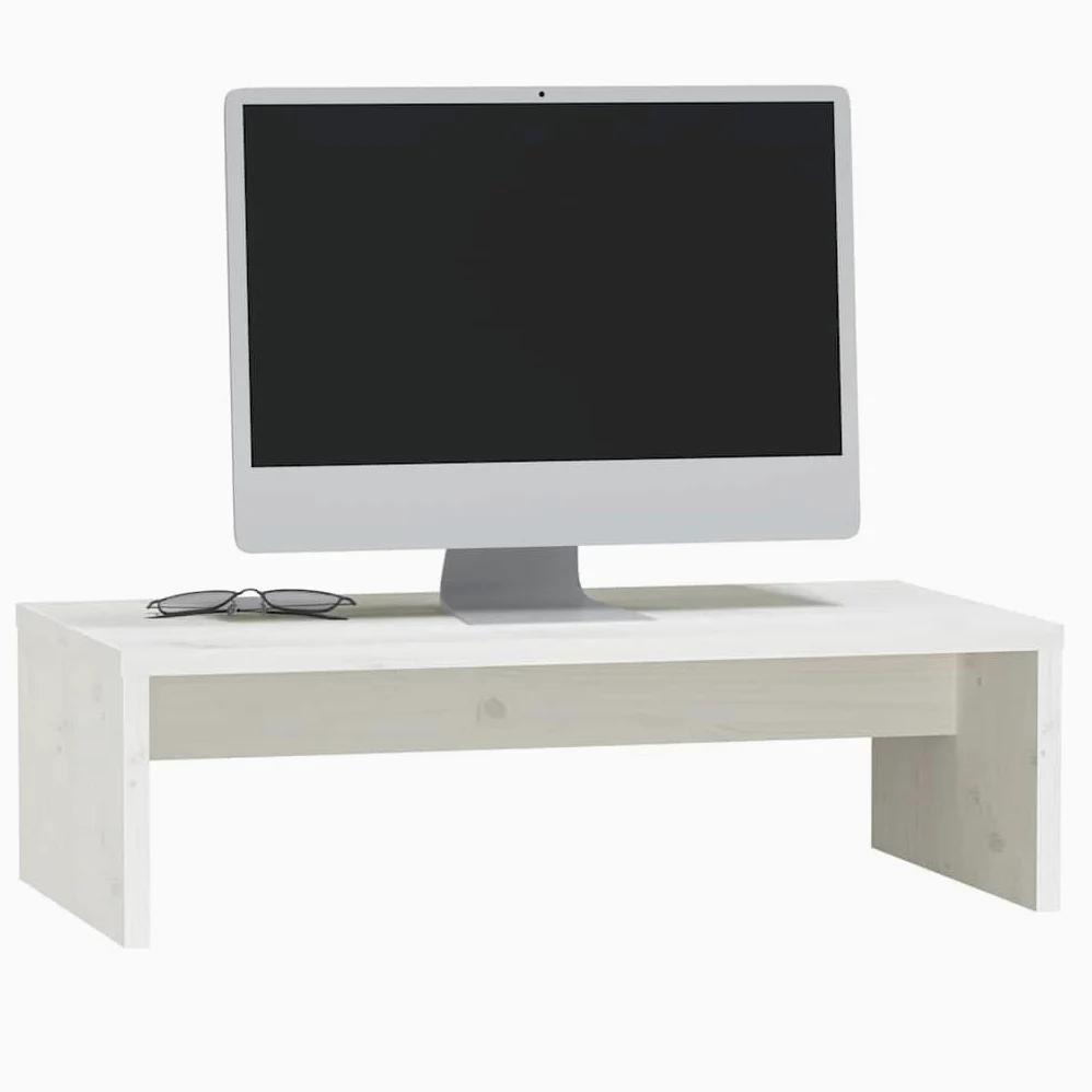 Supporto per monitor bianco, 50 x 27 x 15 cm, in legno di pino massiccio, rialzo per monitor per ufficio e scrivania, supporto ergonomico per monitor