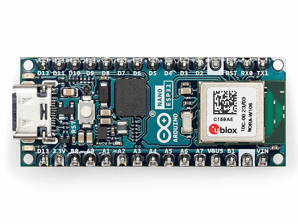 Arduino Nano ESP32 with Headers [ABX00083] - Scheda compatta con microcontrollore ESP32, WiFi e Bluetooth integrati, ideale per progetti IoT, automazione e applicazioni connesse con Arduino IDE.