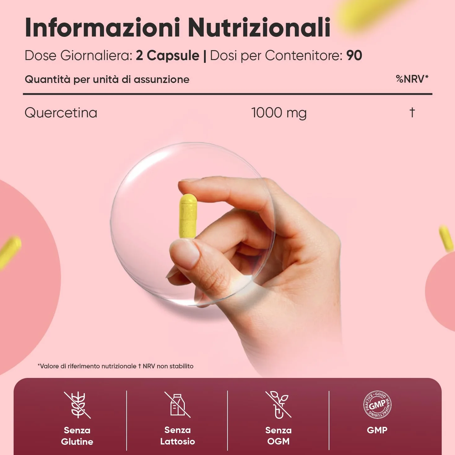 Quercetina 1000mg Pura Vegana 180 Capsule Integratore Flavonoidi Sophora Japonica