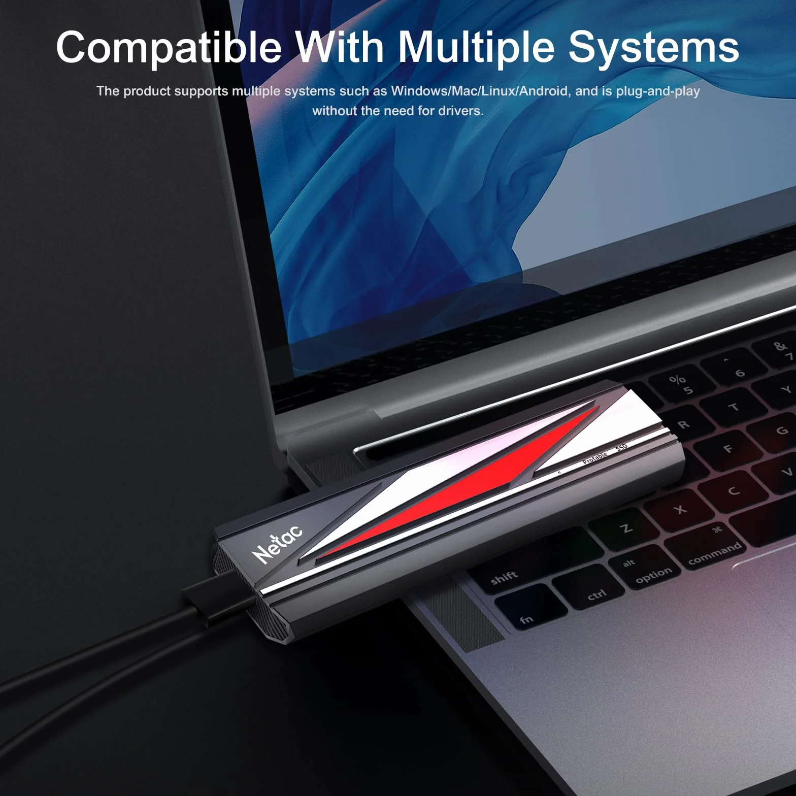 Netac SSD esterno portatile da 2 TB, fino a 2000 MB/s di lettura/scrittura, unità esterna a stato solido USB3.2 Gen2 x 2
