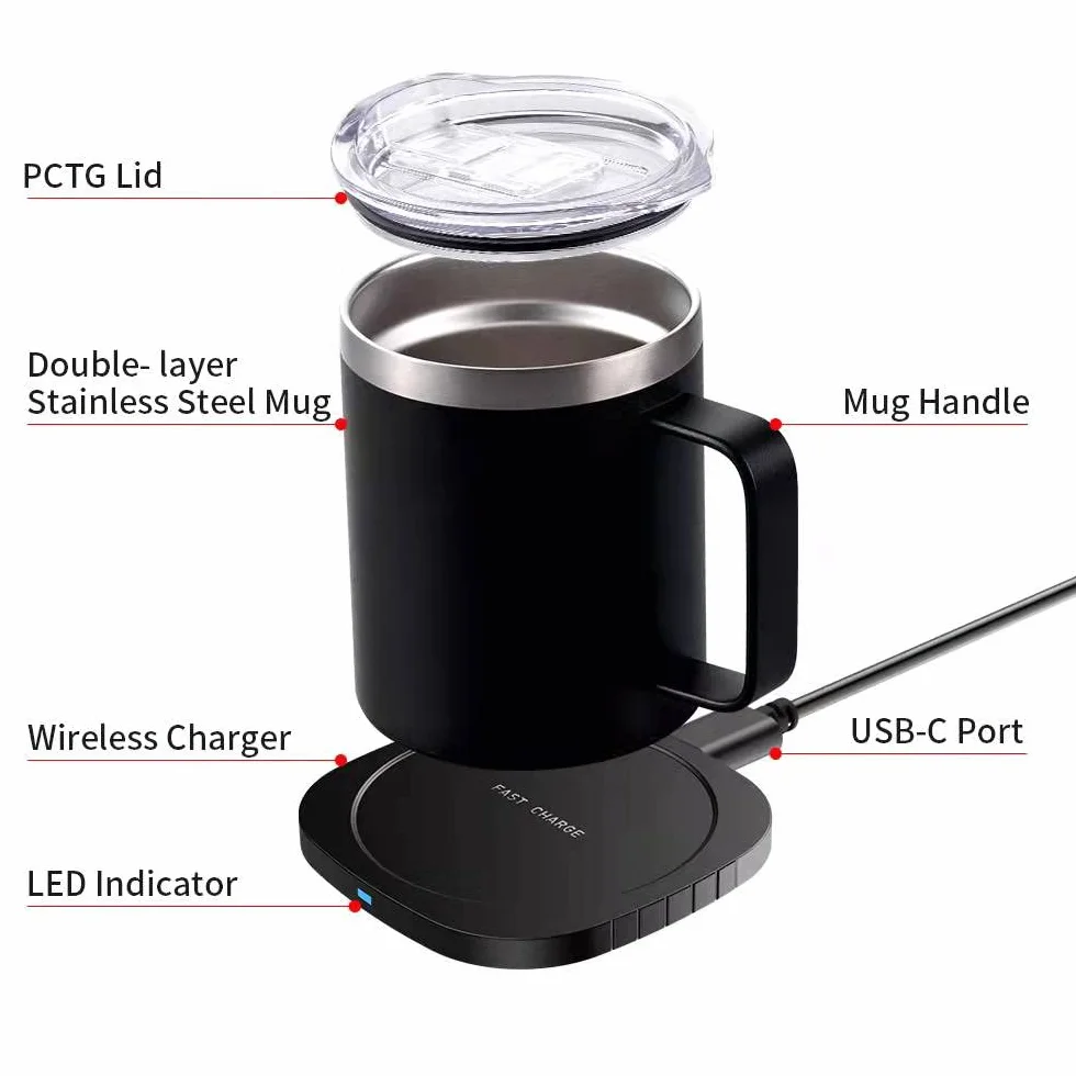 300ml Scalda Bevande Tazza USB 2 in 1 Elettrico Riscaldatore di Caffè Smart Temperatura costante 131 ℉ / 55 ℃ Set Scaldatazze Riscaldato per Casa e Ufficio Latte Acqua Tè Scaldabevande