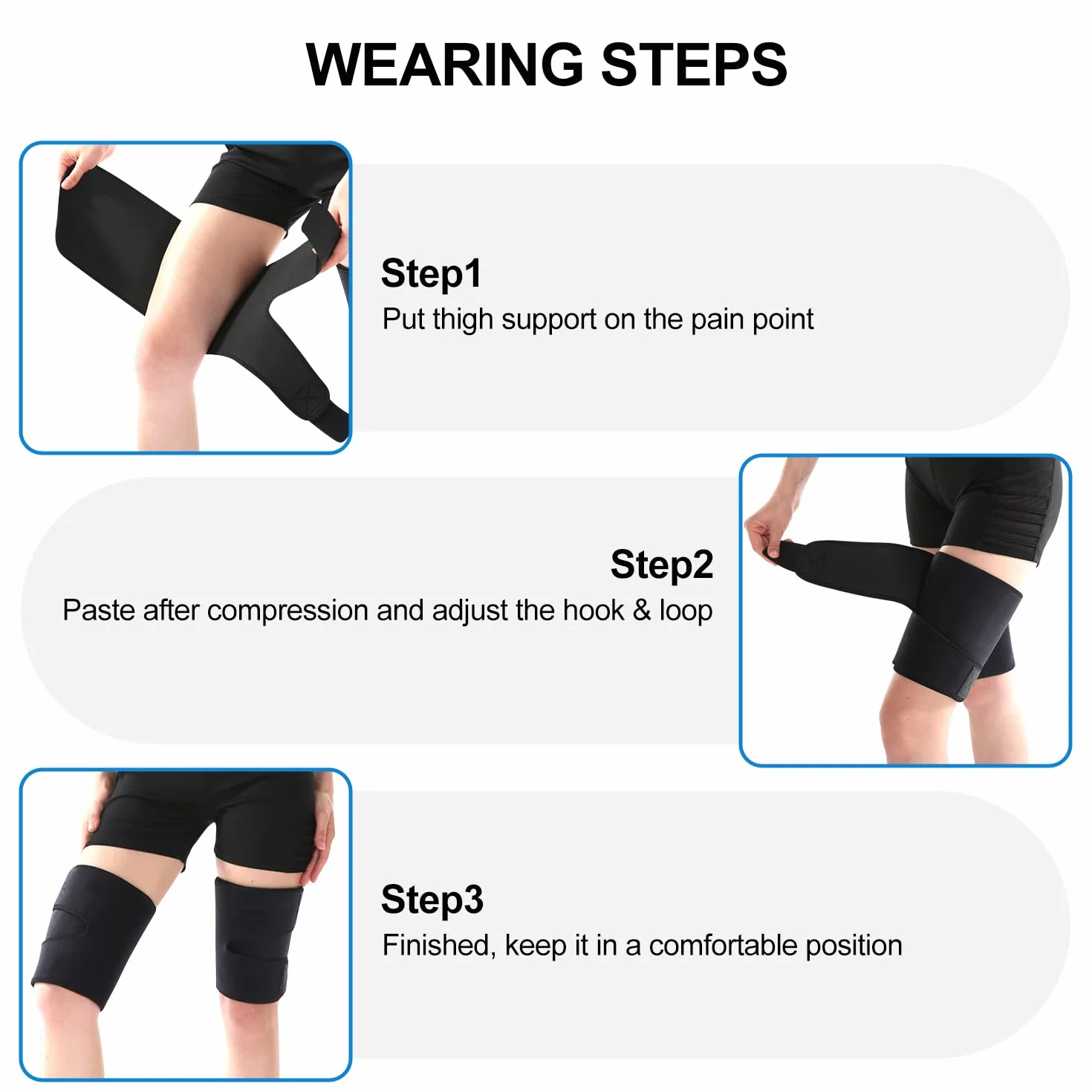 Supregear Supporti per Cosce, Set da 2 Maniche Compressione Antiscivolo, Fascia Regolabile in Neoprene, Nero, XL
