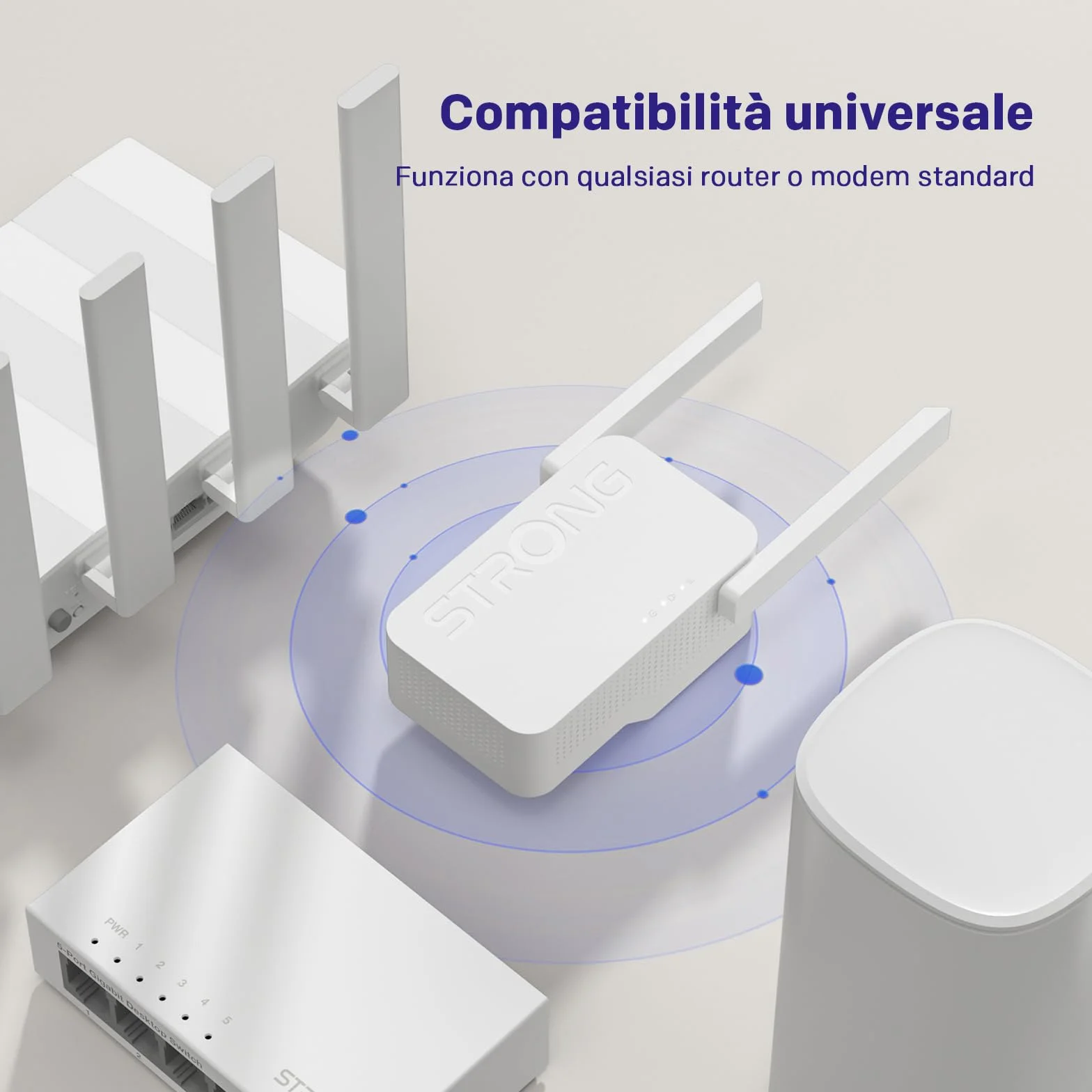 STRONG Ripetitore WiFi 6 AX3000 da presa muro – Amplificatore WiFi potente Dual Band con antenne esterne, WiFi extender per casa, 4K ideale streaming, gaming e multi-dispositivo