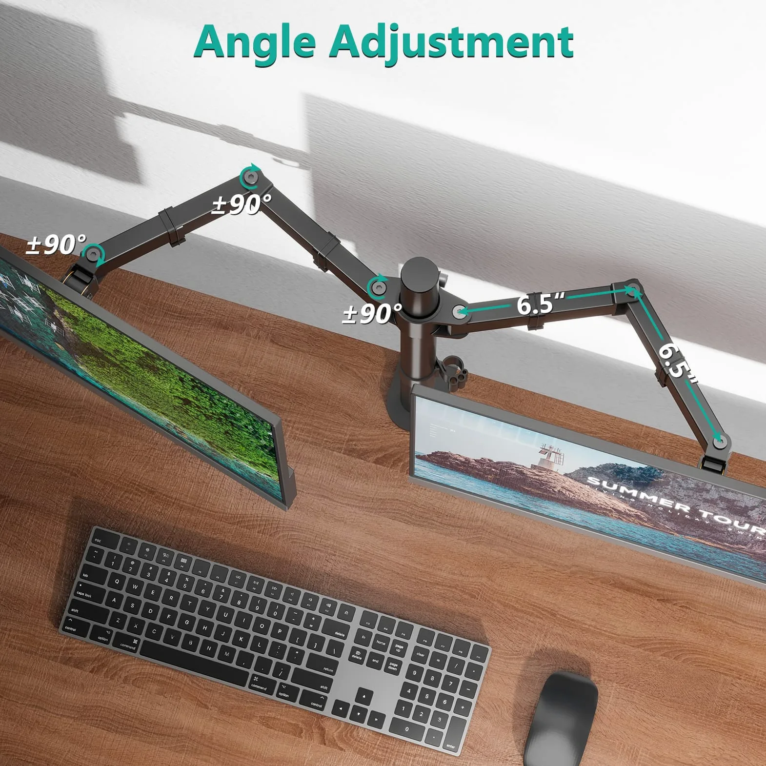 WALI Braccio Monitor Doppio per Schermi 13-27”, Supporto per Doppio Monitor con Morsetto Scrivania Supporto, Altezza Regolabile Inclinazione Girevole Ruotare - VESA 75/100mm(M002)