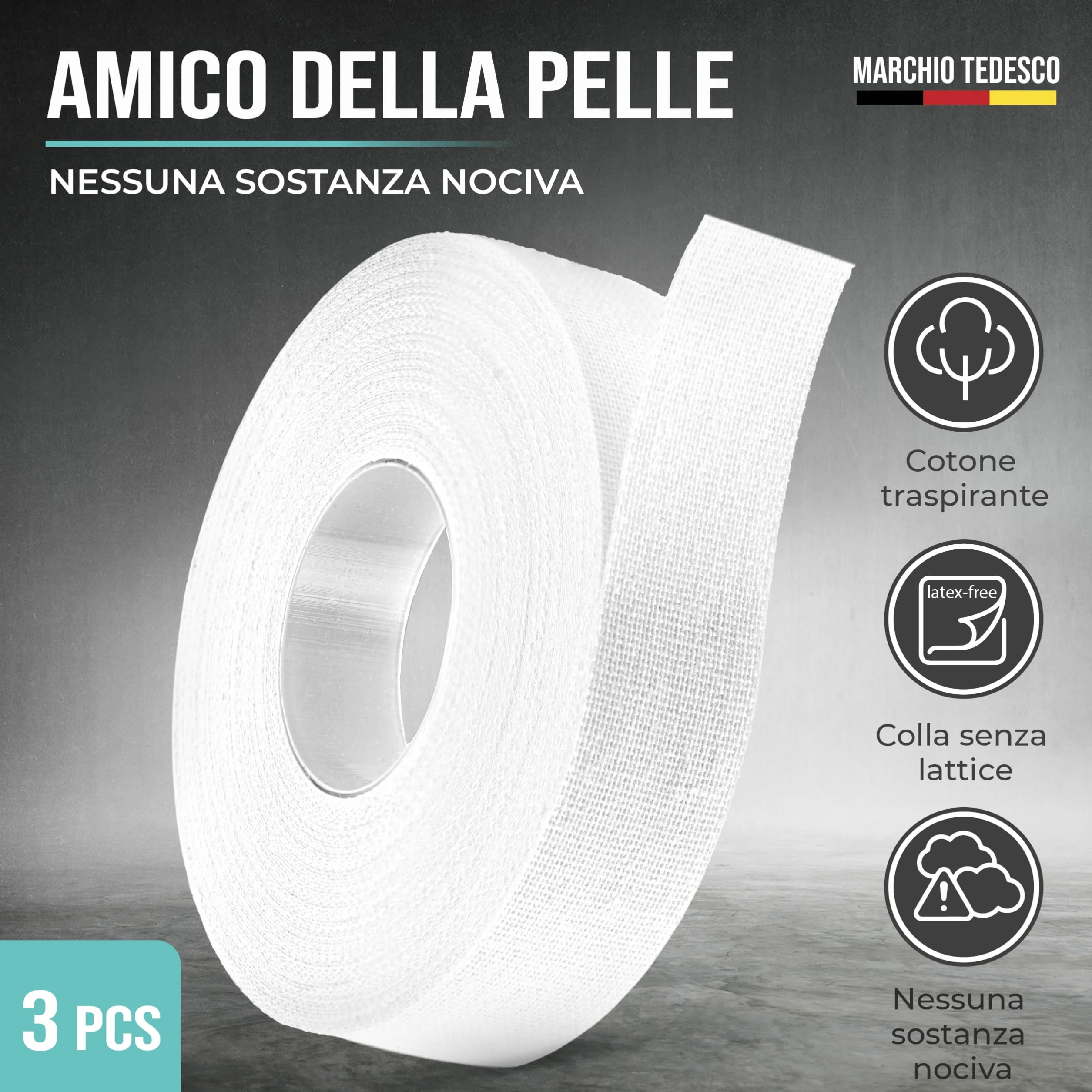 Nastro Sportivo Adesivo Extra Forte 3 Rotoli 30m Bianco per Allenamento Pesi Pallavolo Boulder