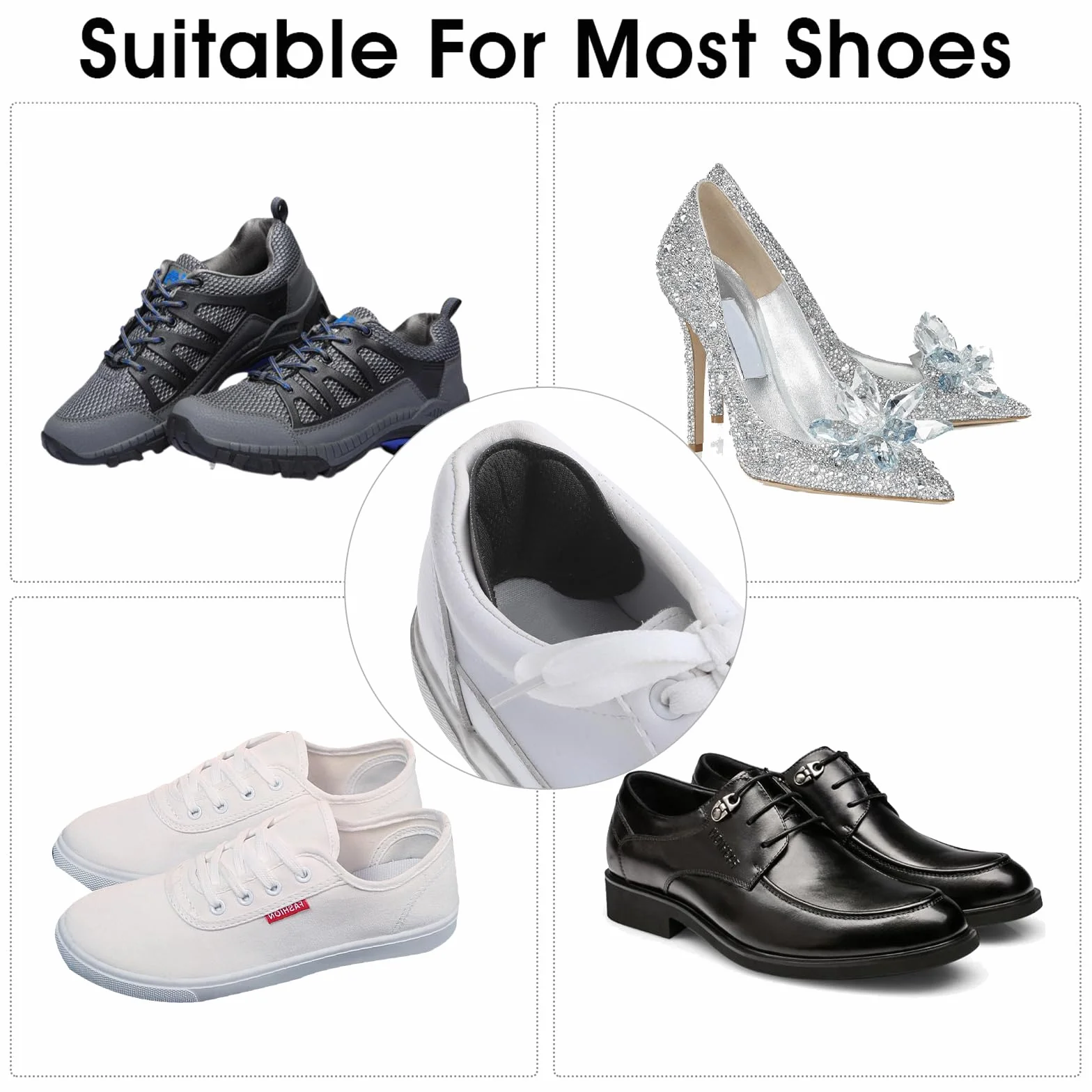 Molain 4 Pairs Heel Cushions Adhesive Inserts for Shoes, Anti Slip Blister Pads for Men Women (Black)