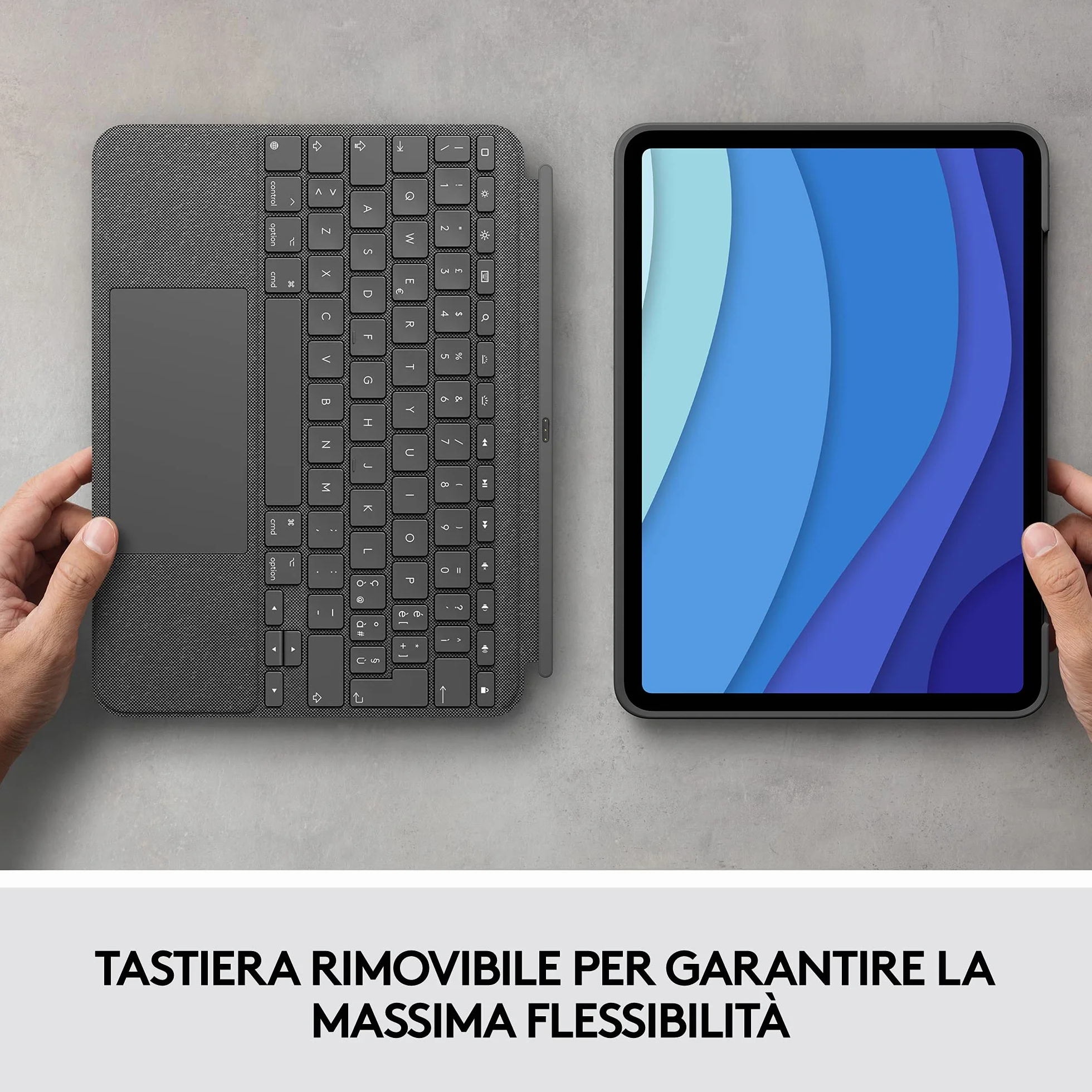 Logitech Combo Touch iPad Pro da 11 pollici (1a, 2a, 3a generazione - 2018, 2020, 2021) Custodia con tastiera - Tastiera retroilluminata staccabile - Italiano QWERTY - Grigio
