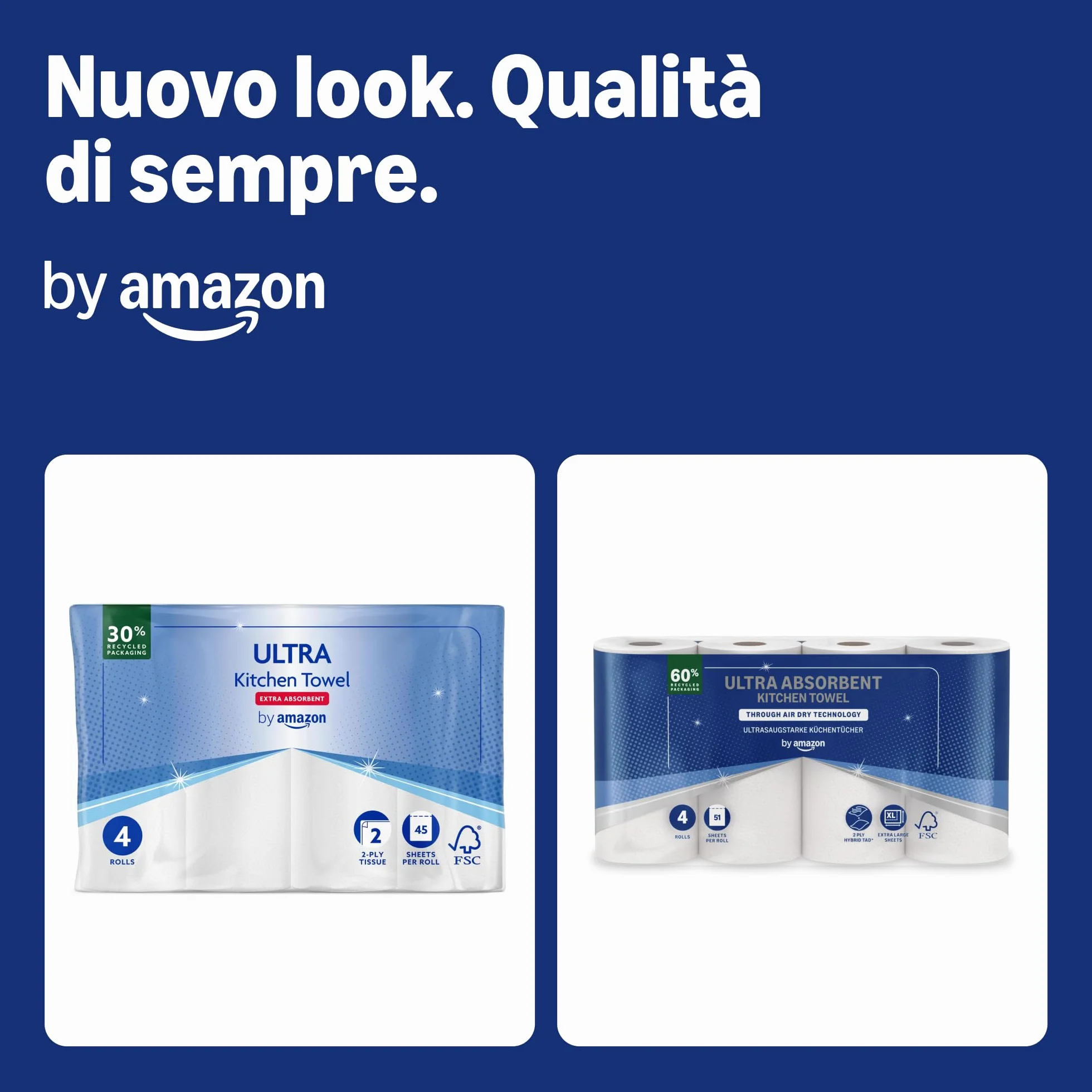 Rotolo da Cucina TAD Ultra Assorbente, 4 Rotoli, 51 Fogli, Certificato FSC