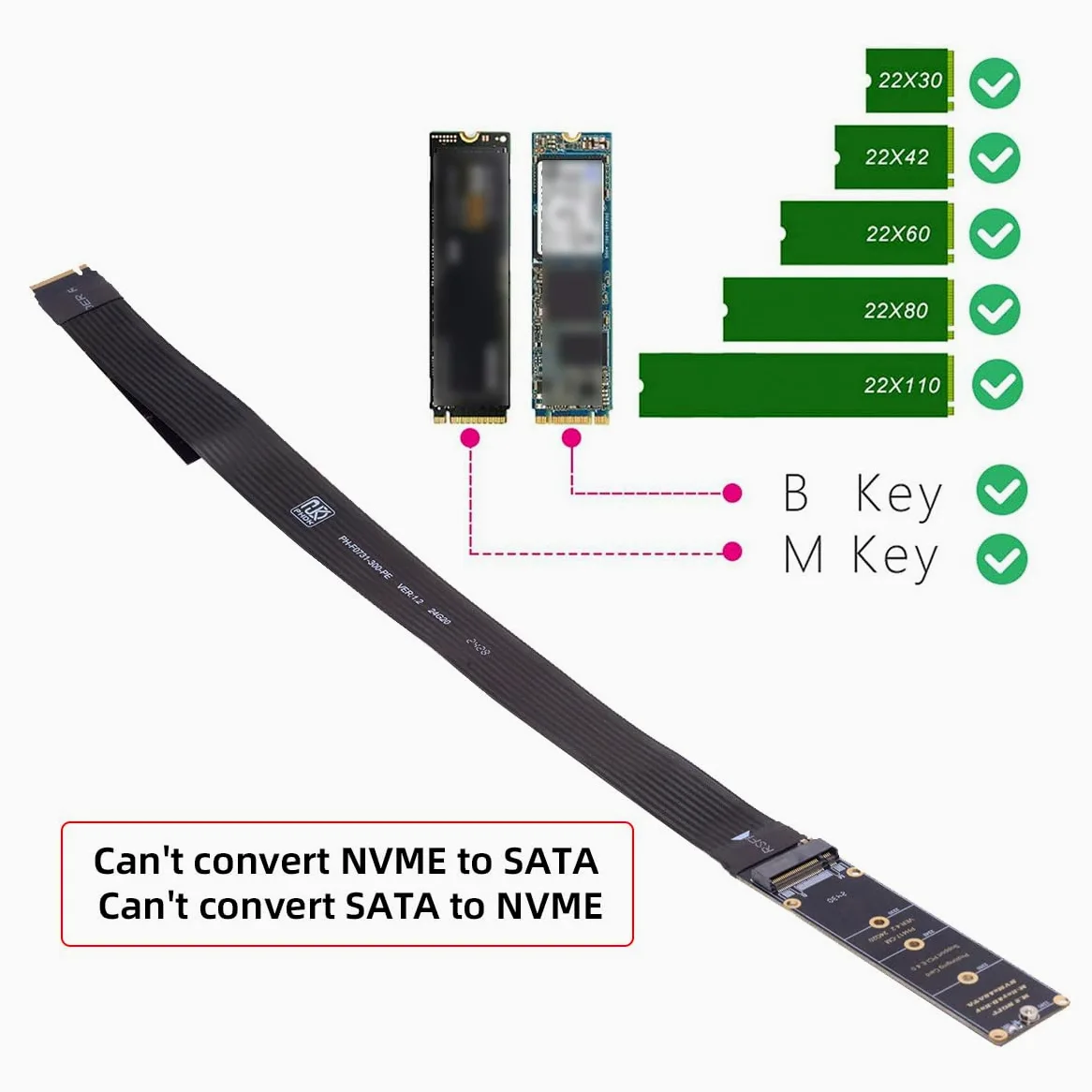 CY Adattatore NGFF M-Key NVME maschio a femmina estensione cavo PCI Express 30 cm PCI-E 4.0 per scheda madre SSD 2230/2242/2260/2280