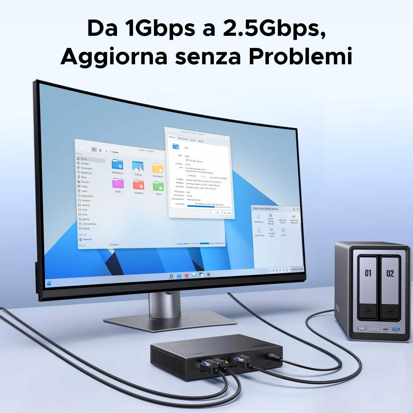 UGREEN Switch Ethernet 2,5G 5 Porte, Duplex, Plug and Play, Non Gestito, Hub RJ45, 100/1000/2500Mbps per PC, NAS, Server, Router, Monitor, Console di Gioco, Video 4K/8K